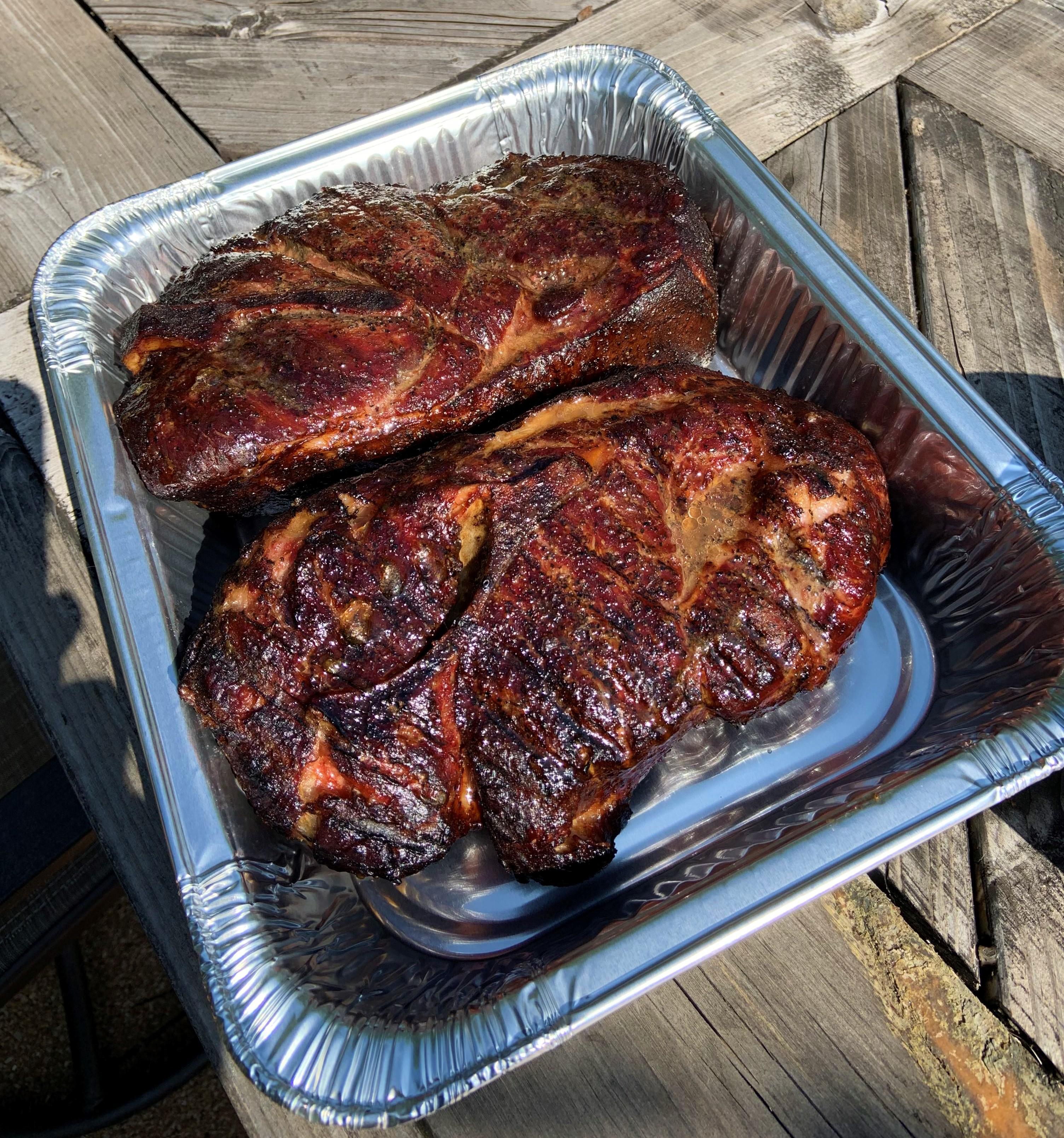 [Homemade] Smoked Pork Shoulder Steaks r/food