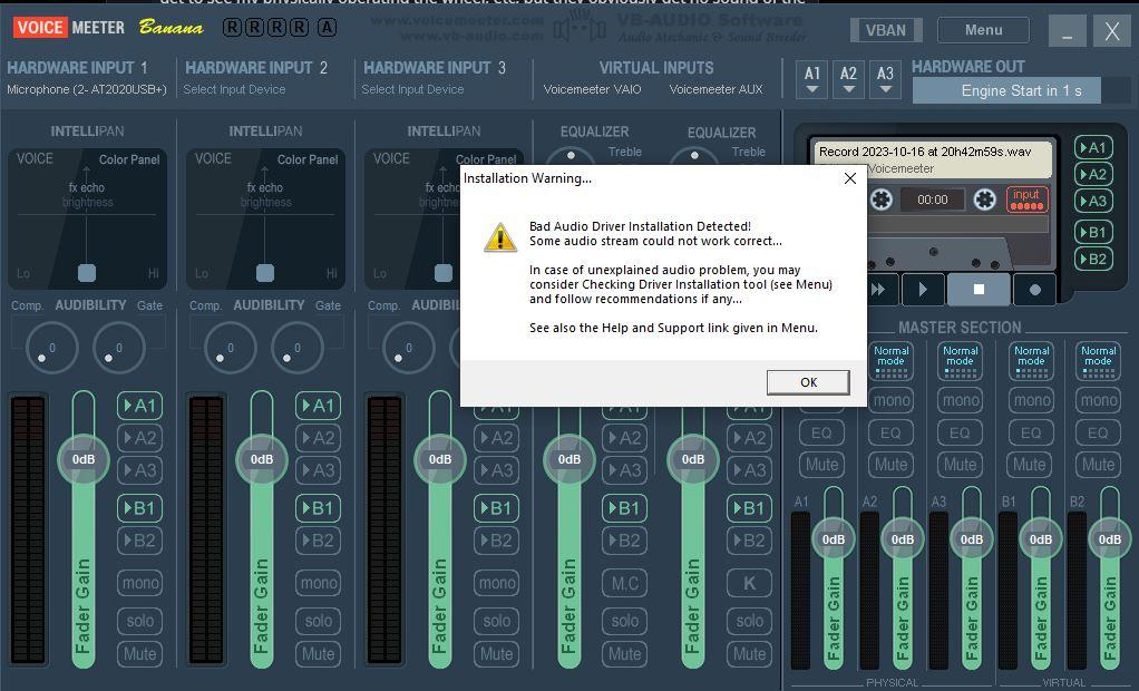 Voicemeeter broken by Windows update, reinstallation not fixing. r