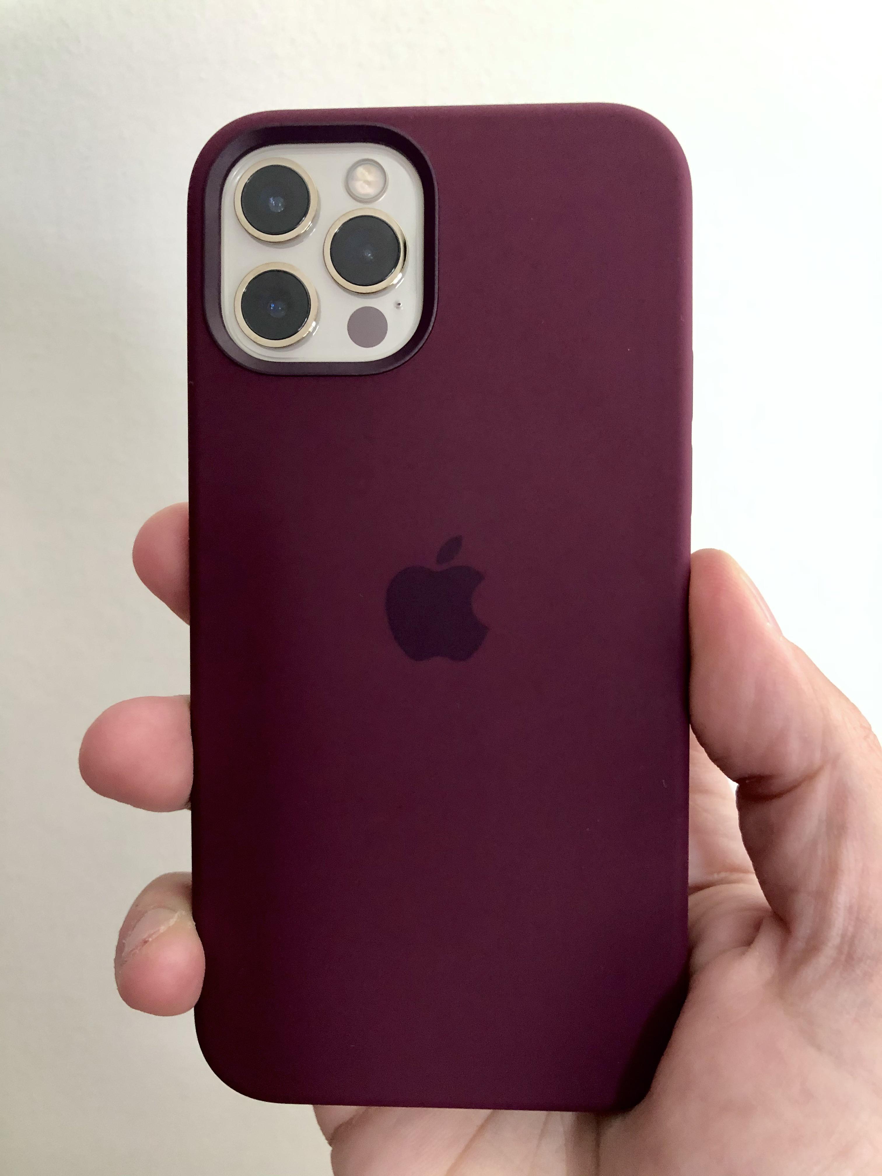 iPhone 12 Pro gold with apple plum silicone case great color