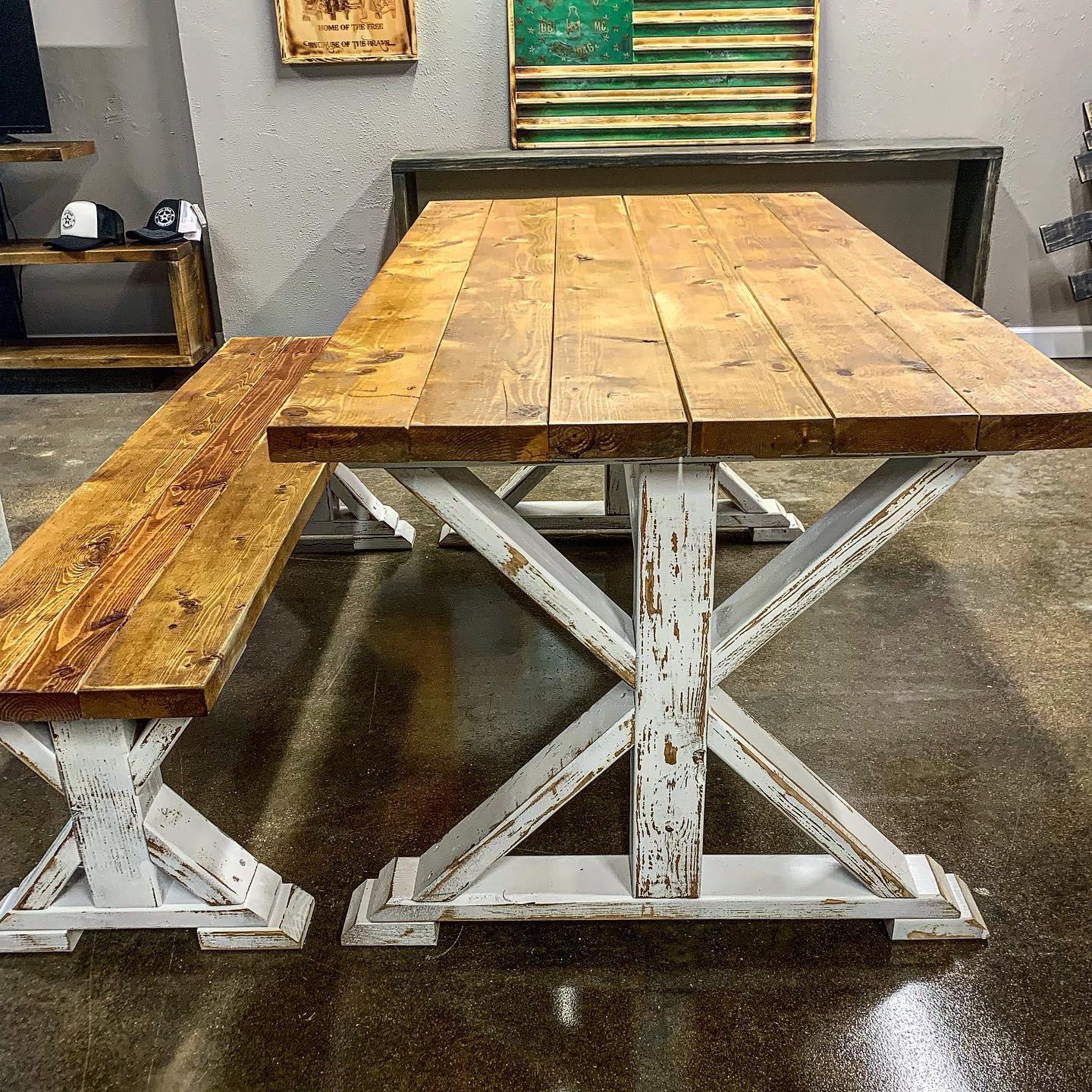 Custom rustic farmhouse table and benches. Made this today. ) r