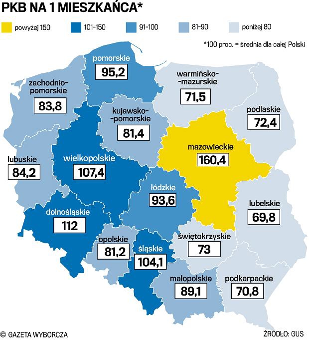 GDP per capita in Polish regions as a of average r/MapPorn