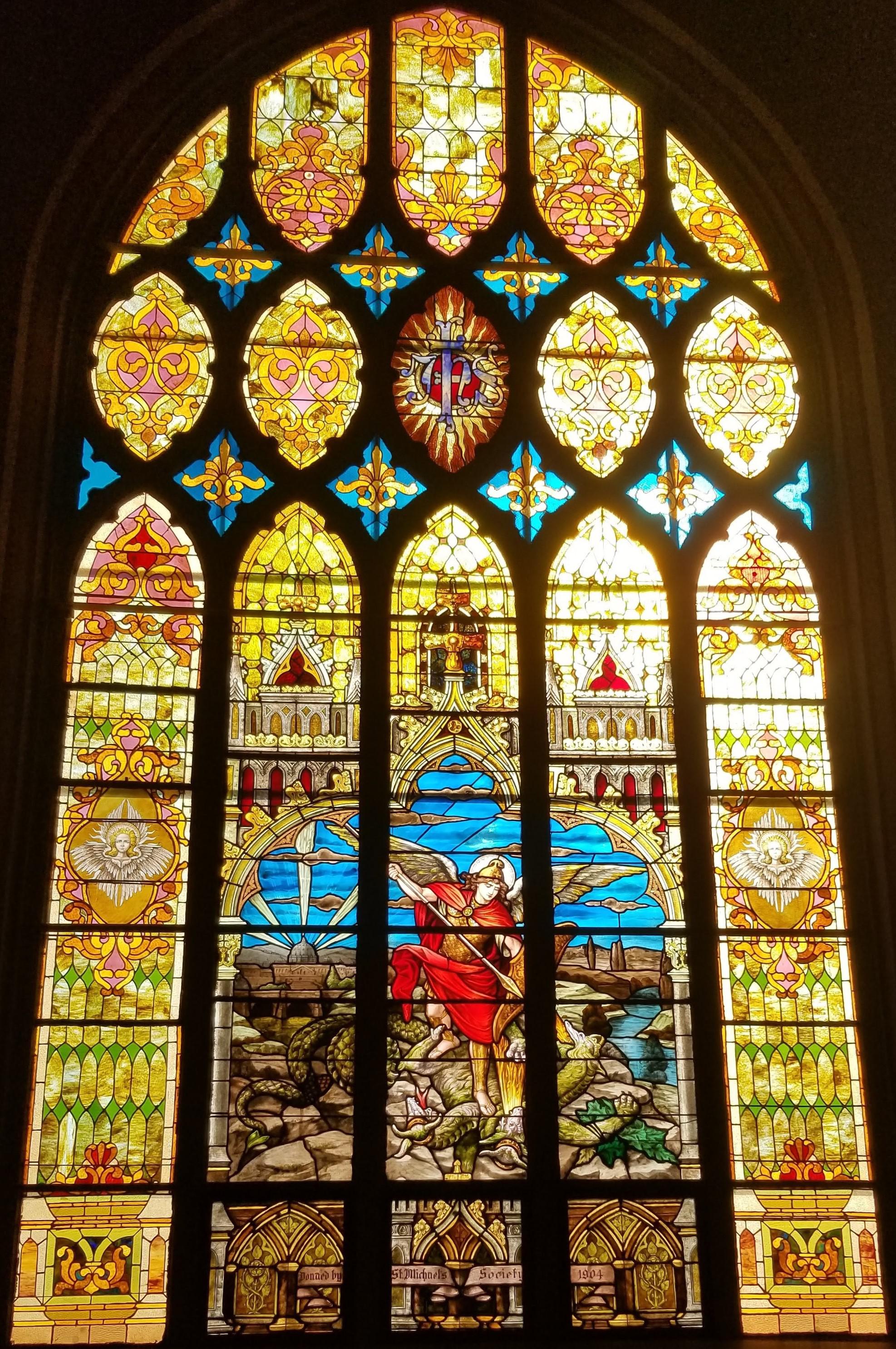 Archangel Michael stained glass in Our Lady on the River (formerly Holy