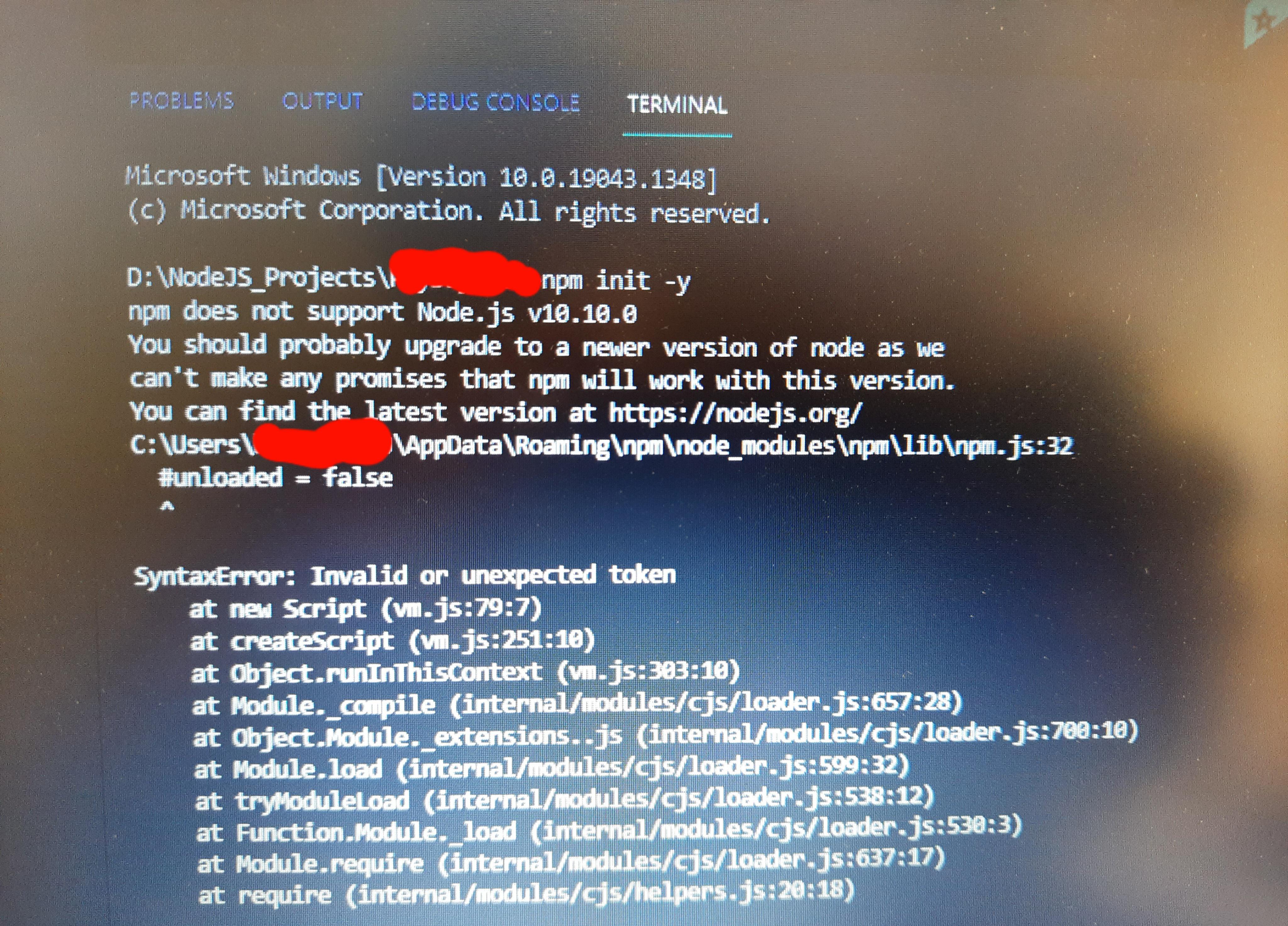 Cannot run npm command. Cannot run commands like npm init y. Kindly