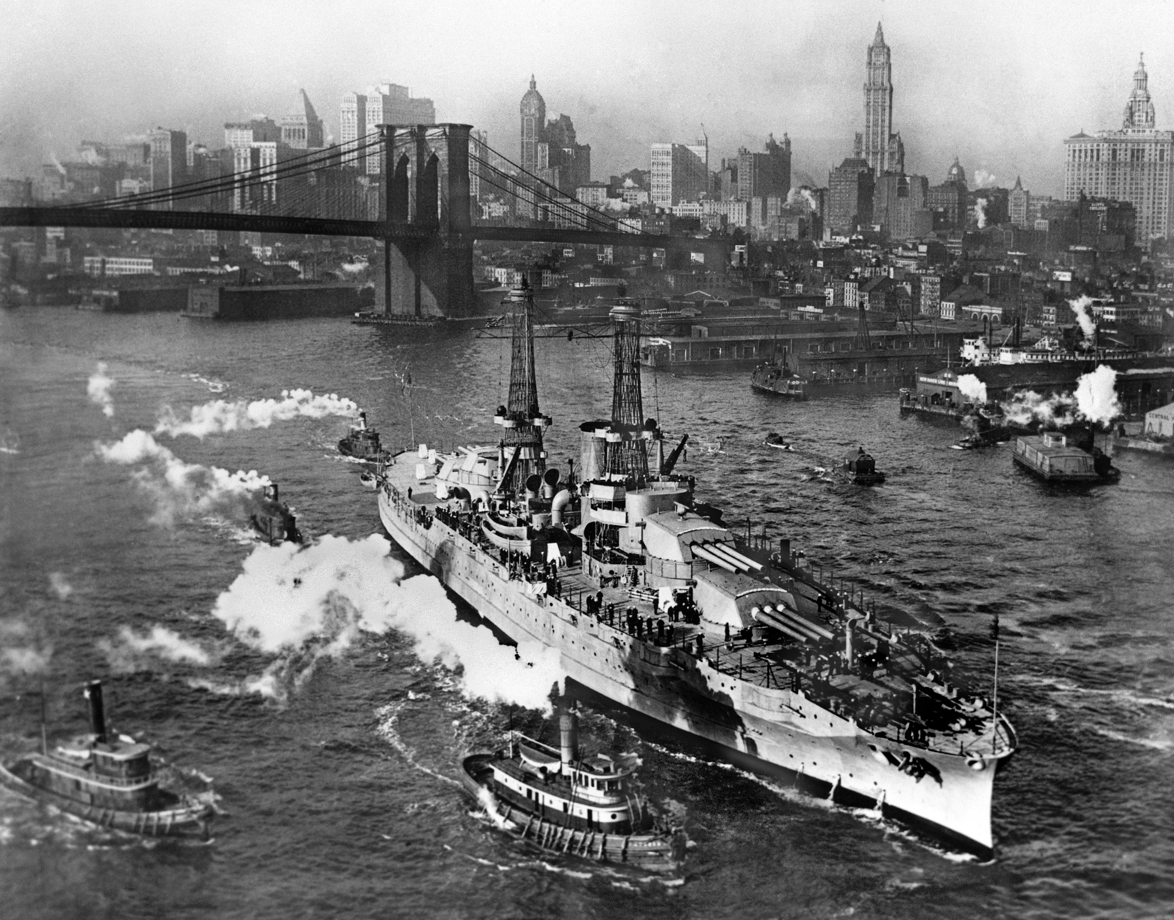 USS Arizona (BB39) on the East River in New York shortly after launch