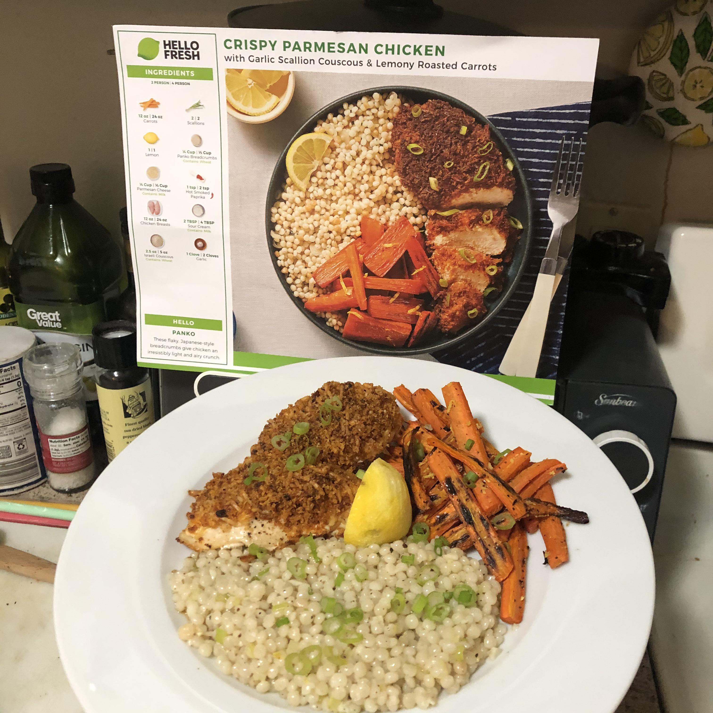 Last night’s Crispy Parmesan Chicken with Garlic Scallion Couscous and