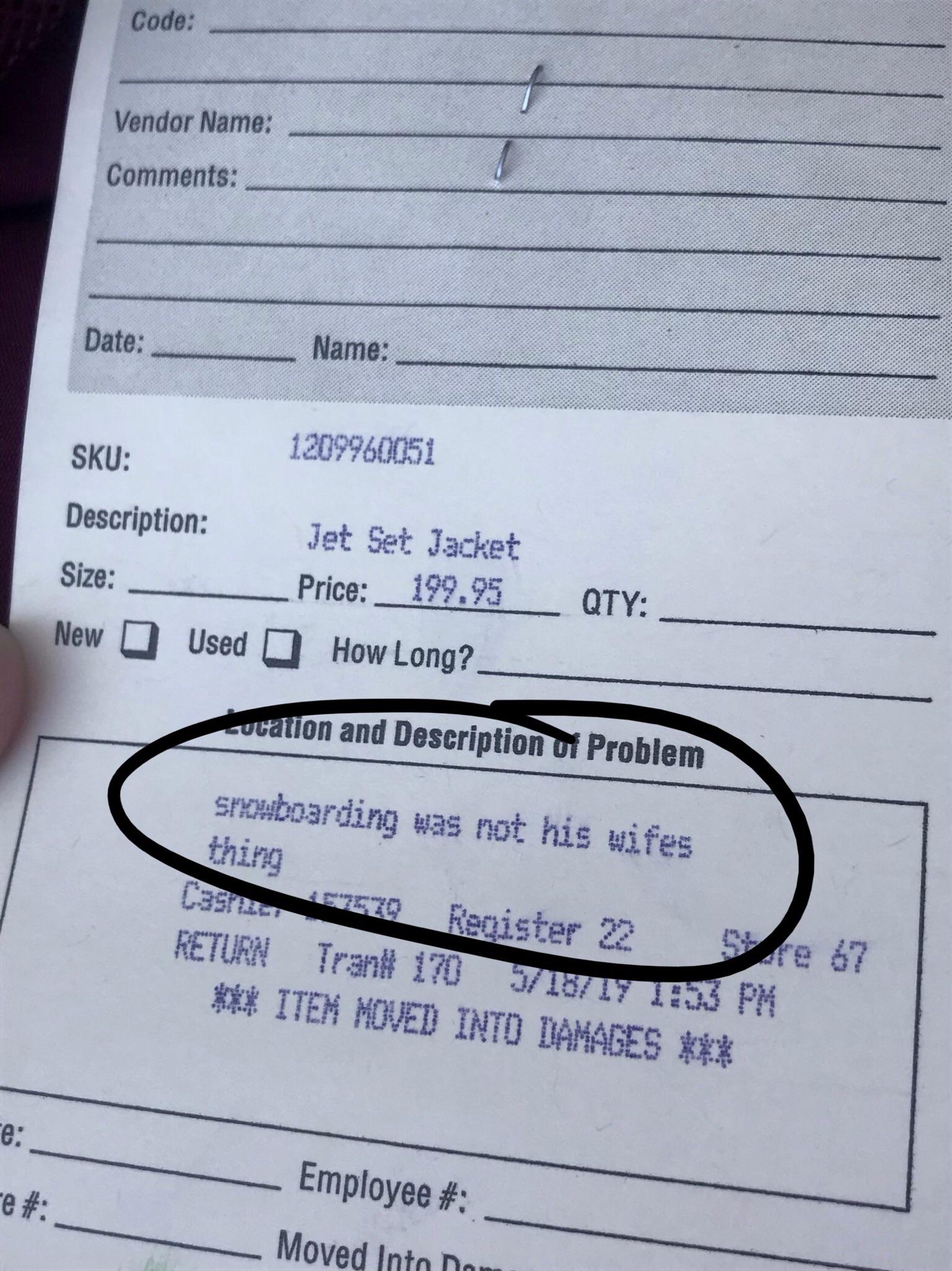 At the REI garage sale this was the reason for a coat return r