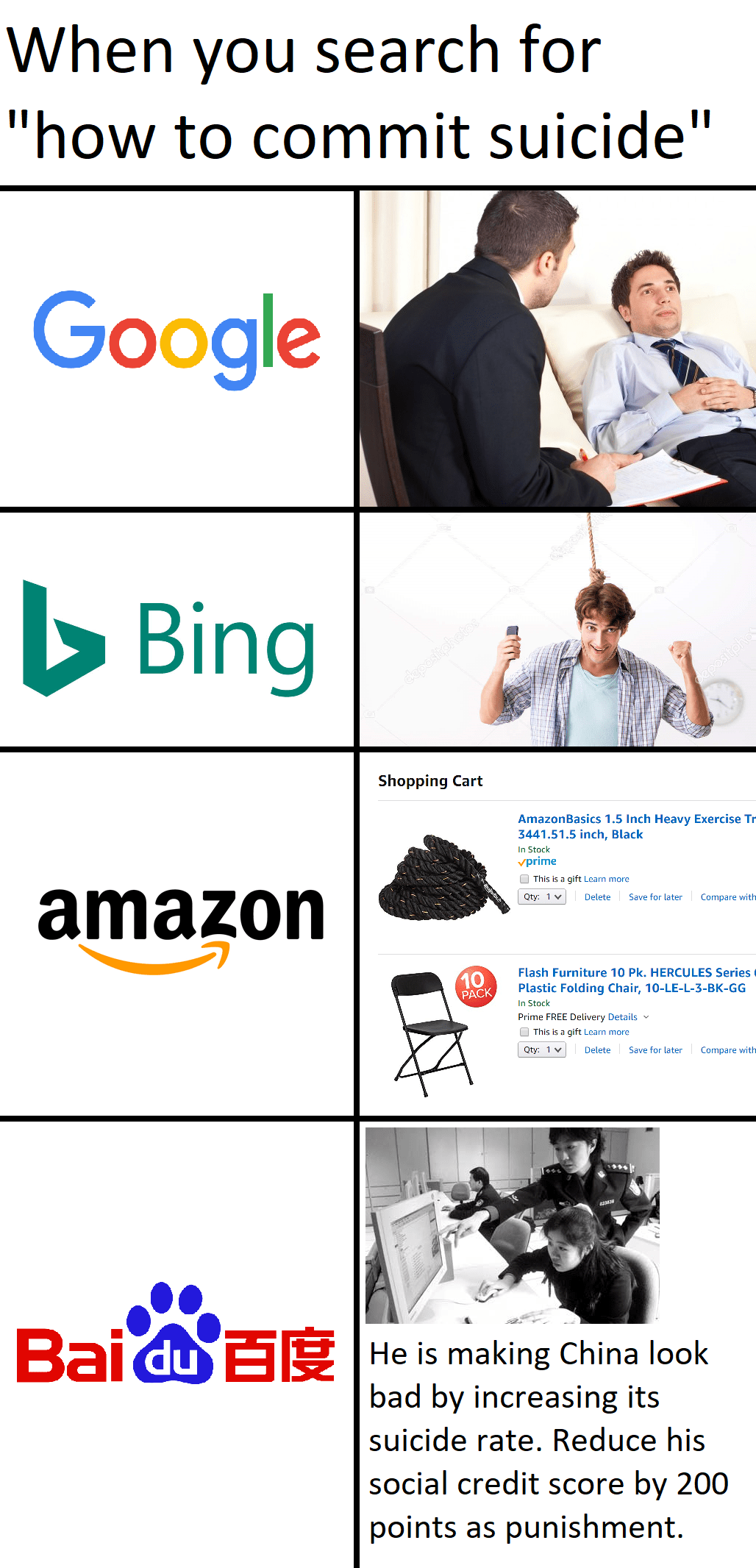 When you search for "how to commit suicide" meme