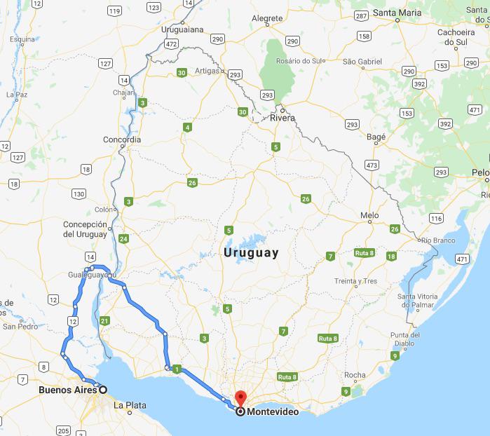 La ruta Buenos Aires Montevideo tiene la forma de Uruguay r/uruguay