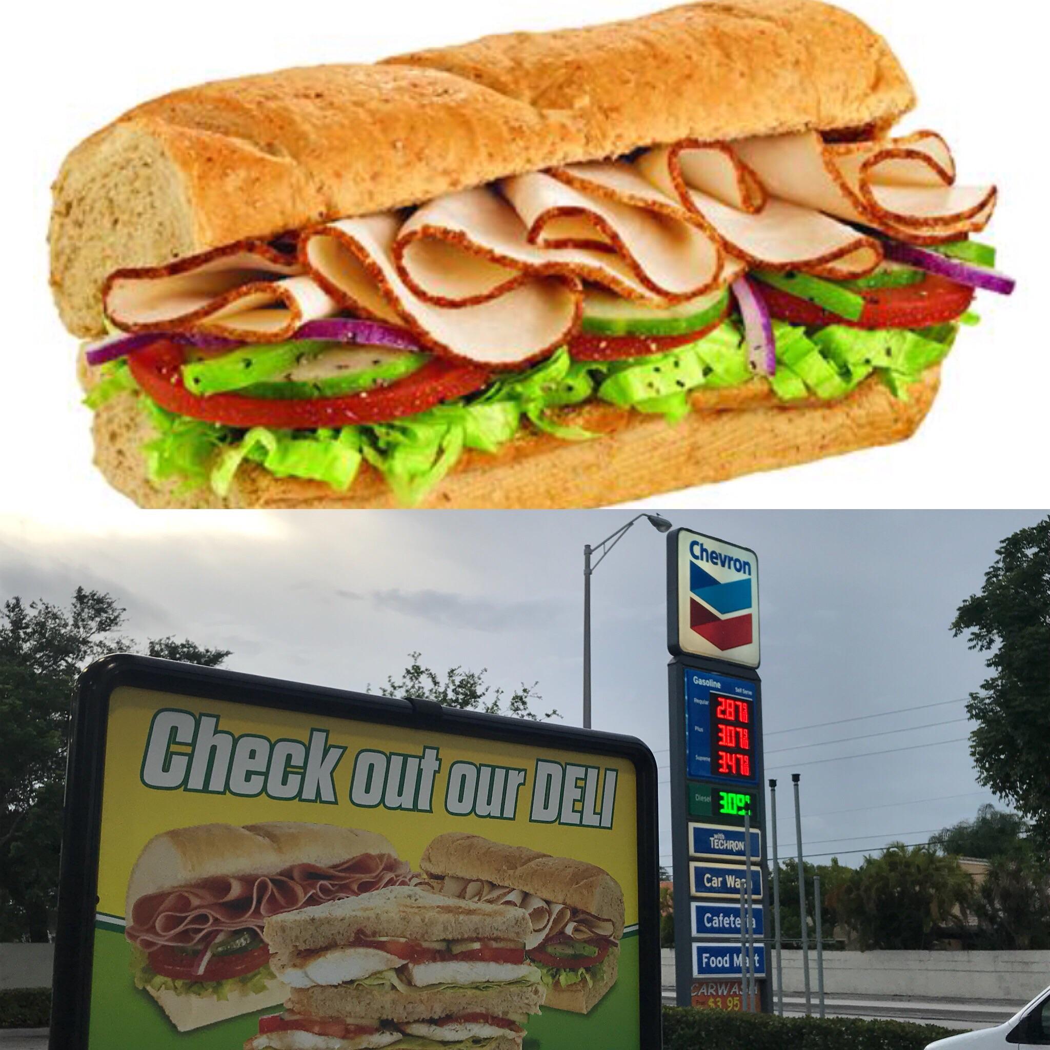 The same picture of a turkey breast sub is used for Subway and Exxon