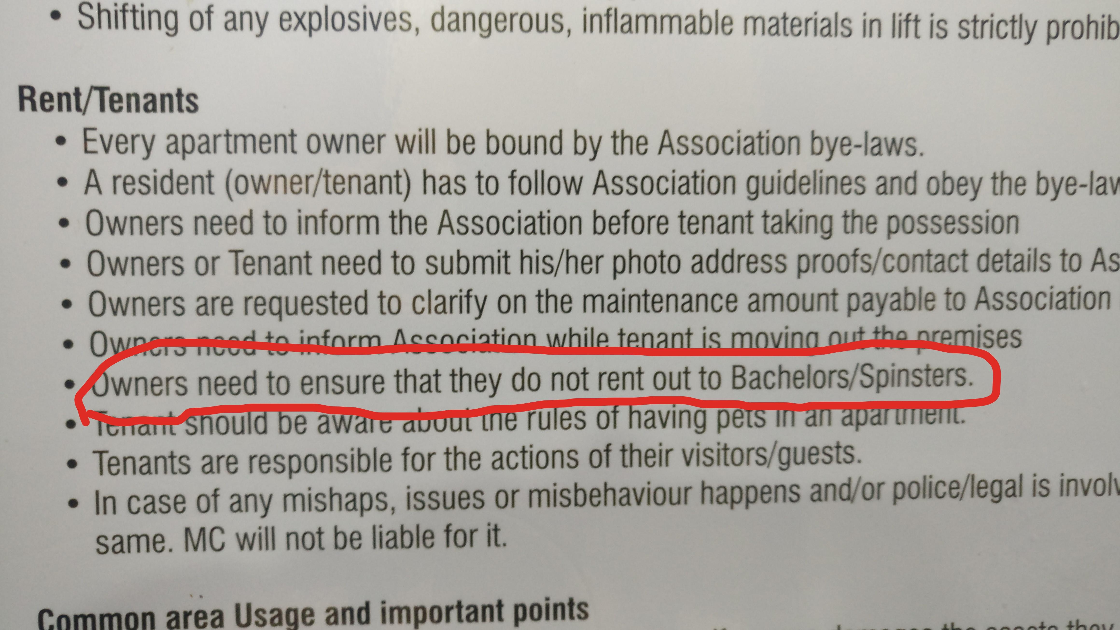 I am a working bachelor in Bangalore. Here are rules of my apartment