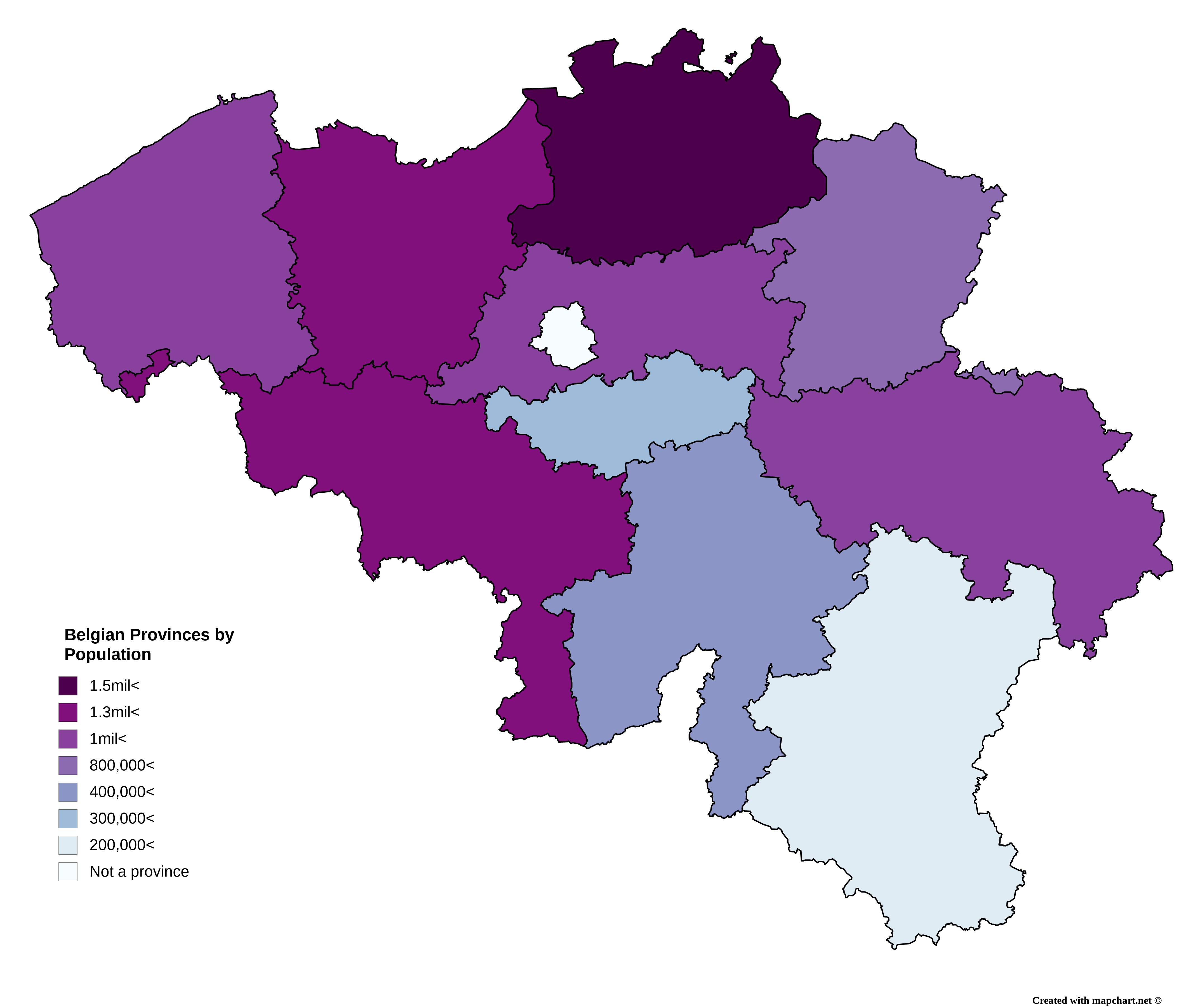 Belgian Provinces by Population [OC] [4290,3605] r/MapPorn