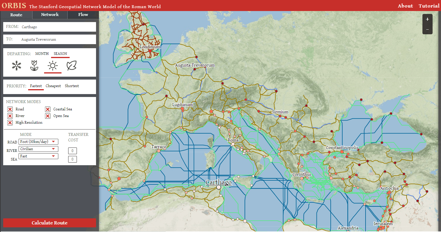Roman Empire Google Earth Overlay ORBIS is an interactive route planner for traveling in the roman empire