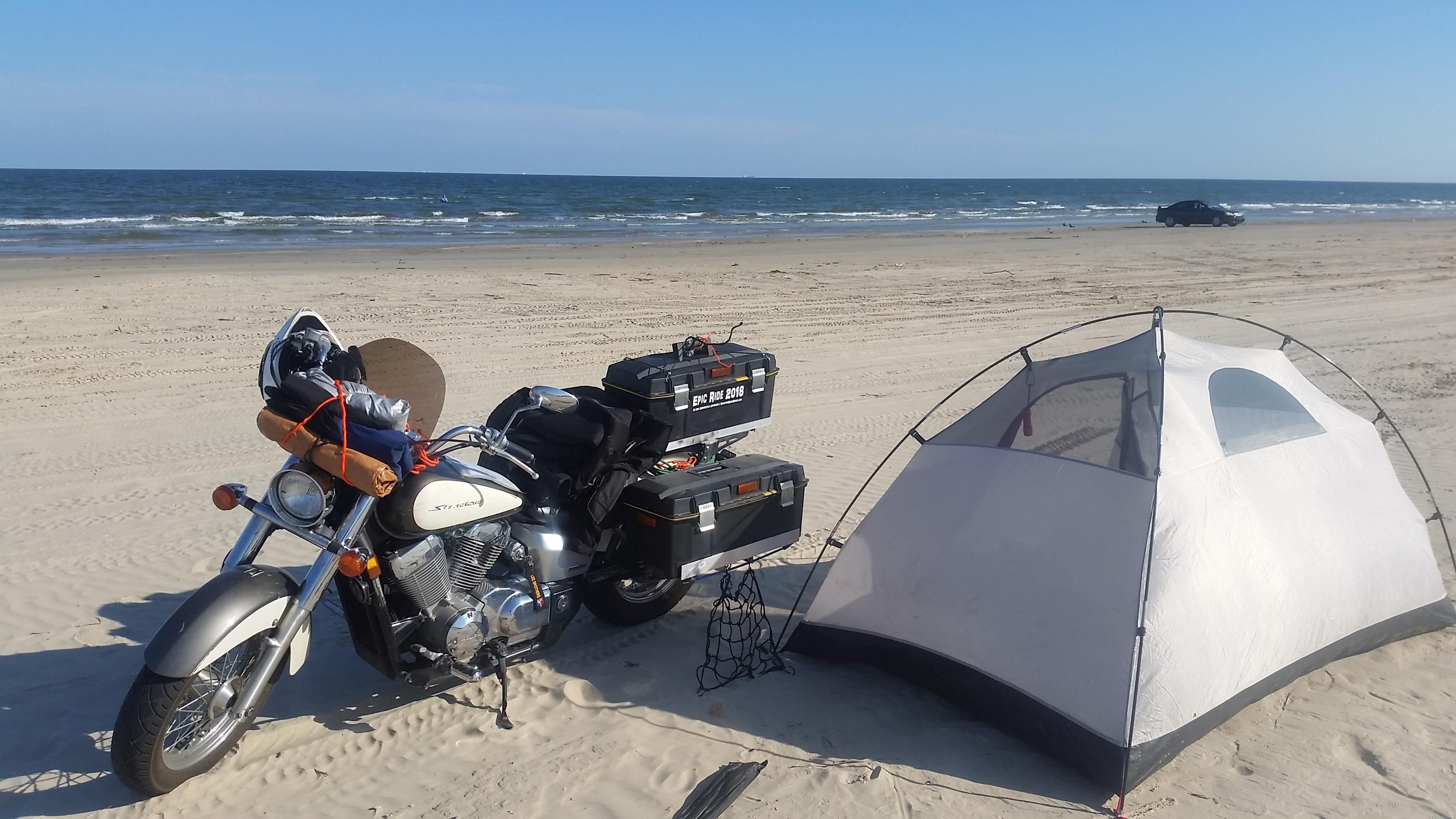 Setting up my free campsite on SurfSide Beach, TX, USA r/TXoutdoors