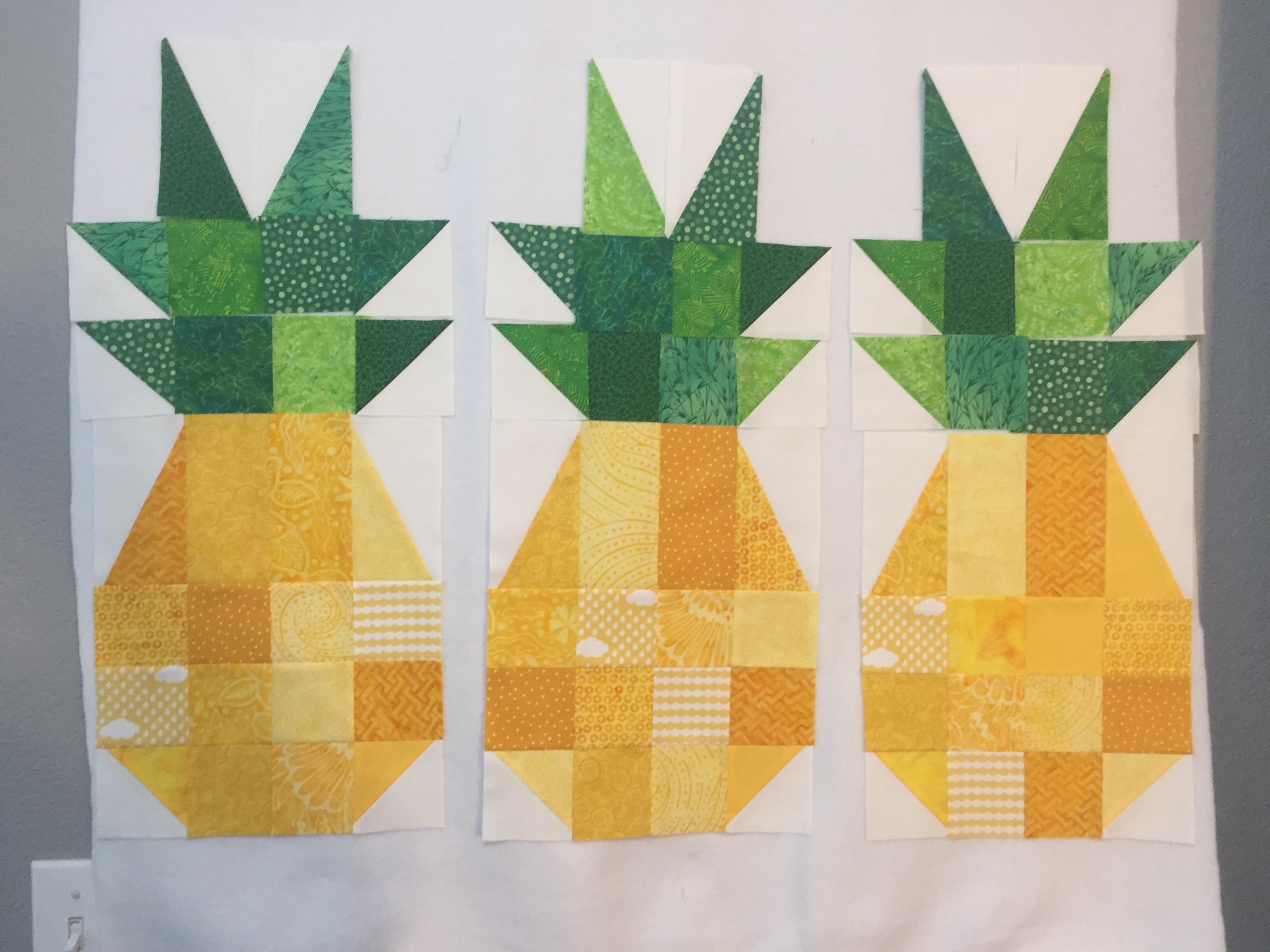 Excited about the progress on this pineapple wall hanging. Pineapple bodies done! r/quilting
