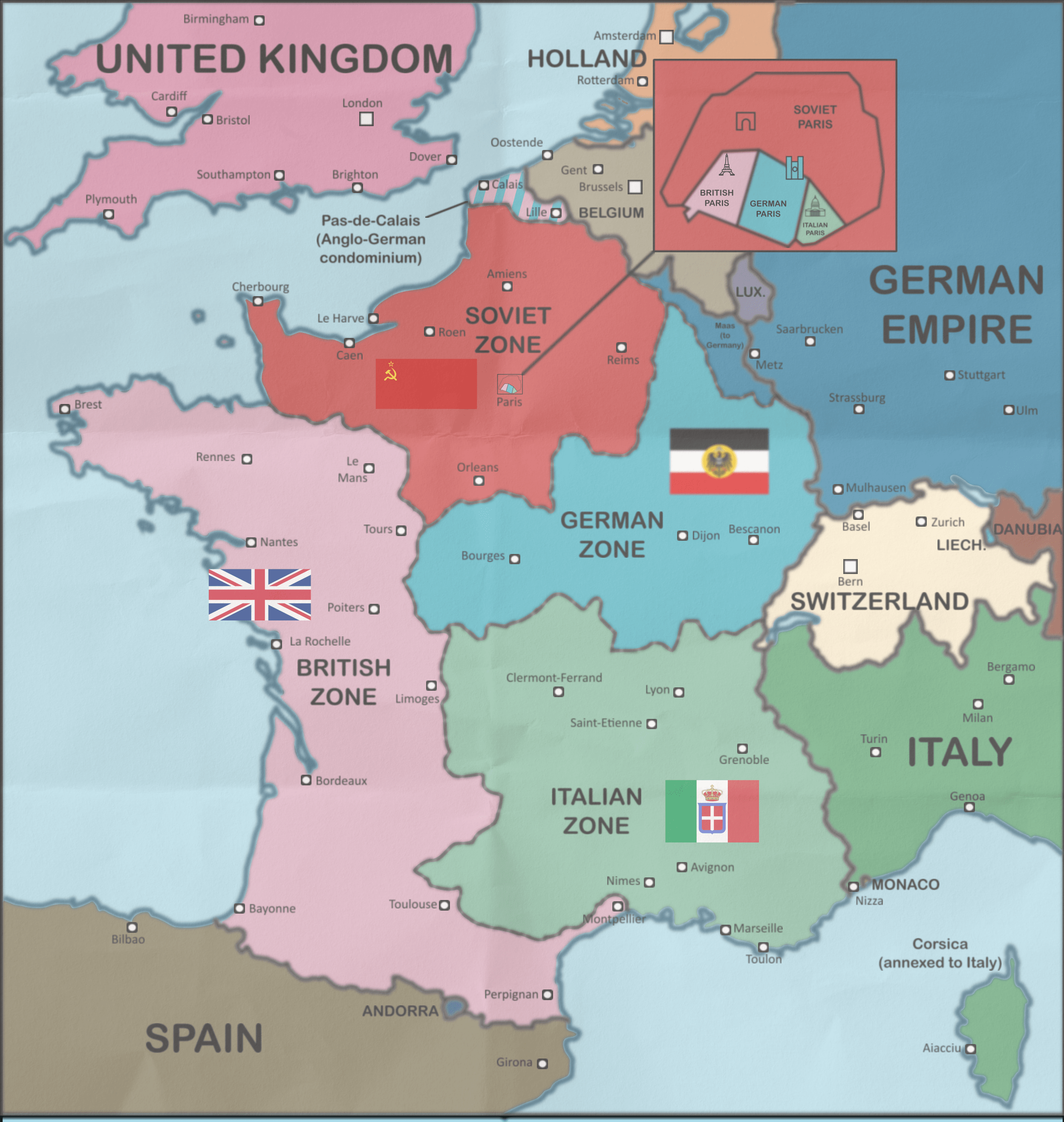 Occupation zones of France following their defeat in WW2 r/imaginarymaps