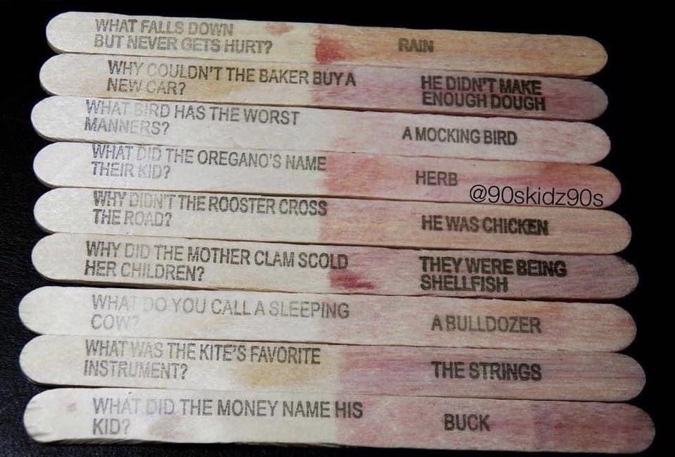 Jokes on popsicle sticks r/nostalgia