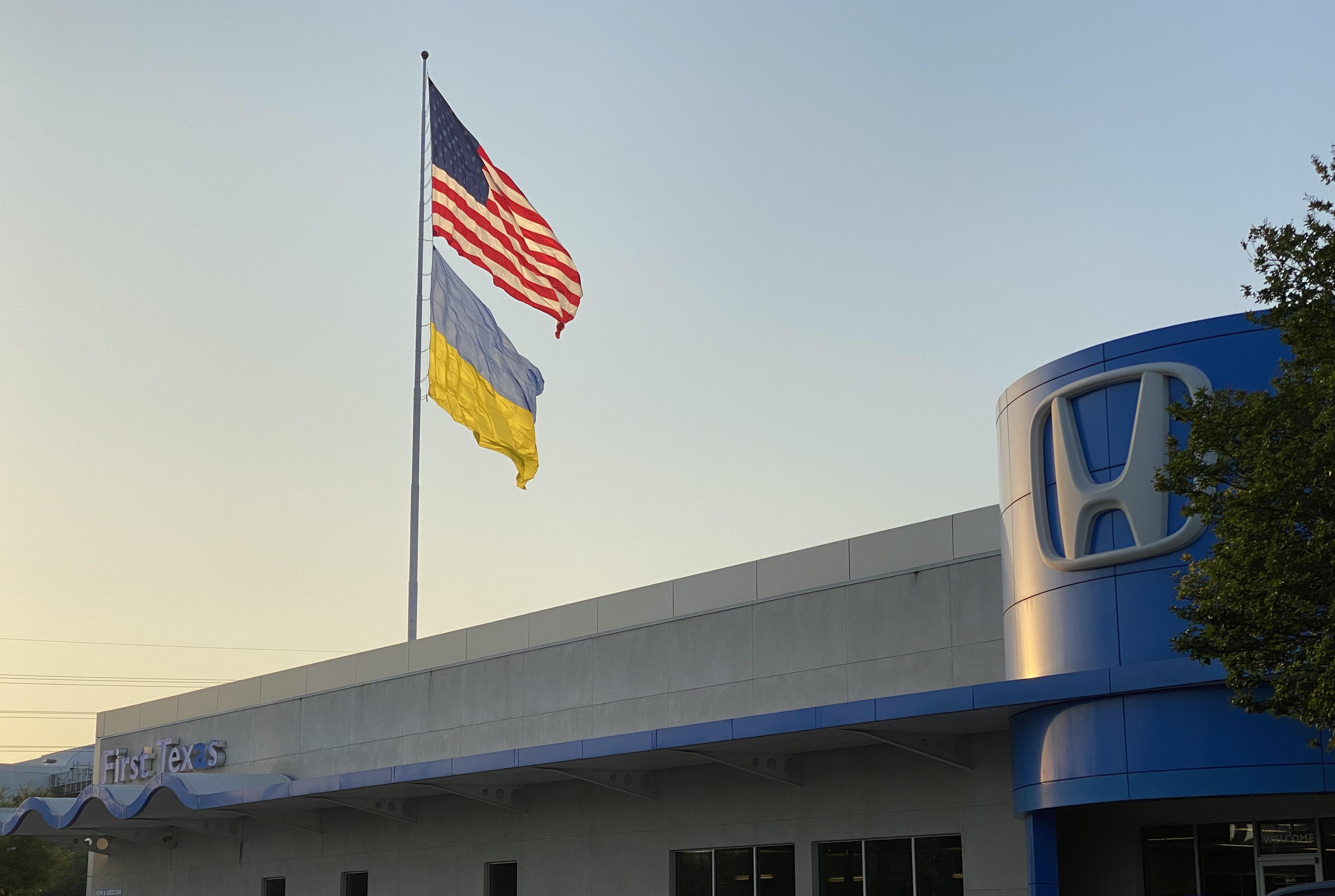 Austin, Texas car dealership showing support for Ukraine. ukraine