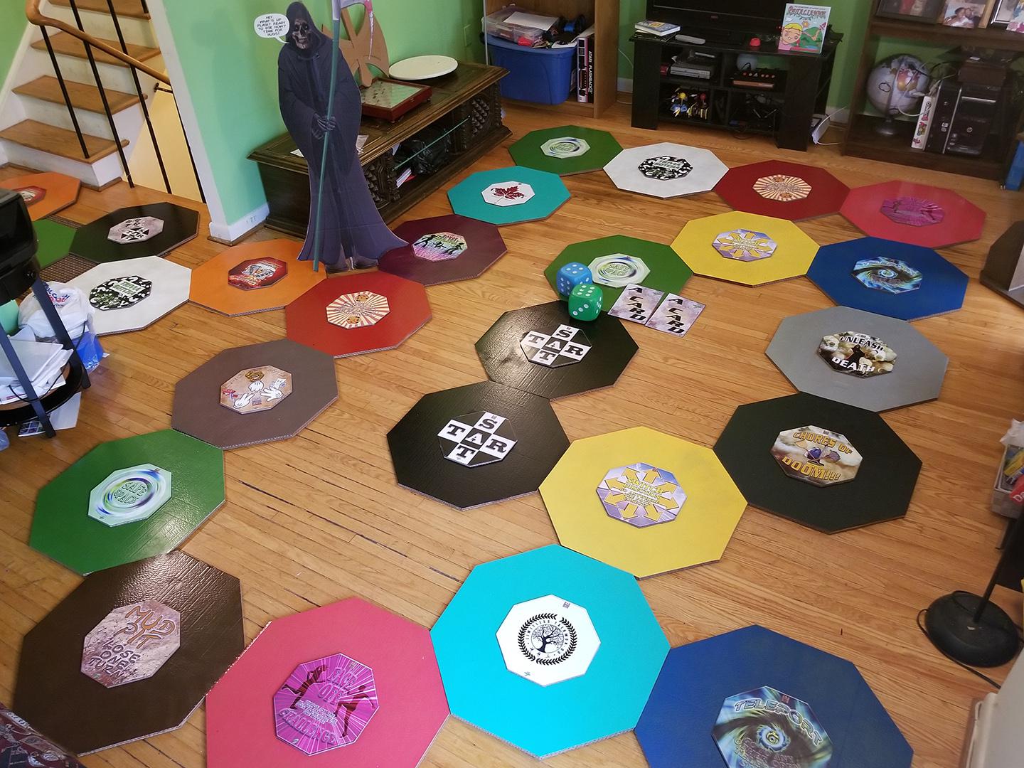 Dad makes living room into a giant board game to keep the family