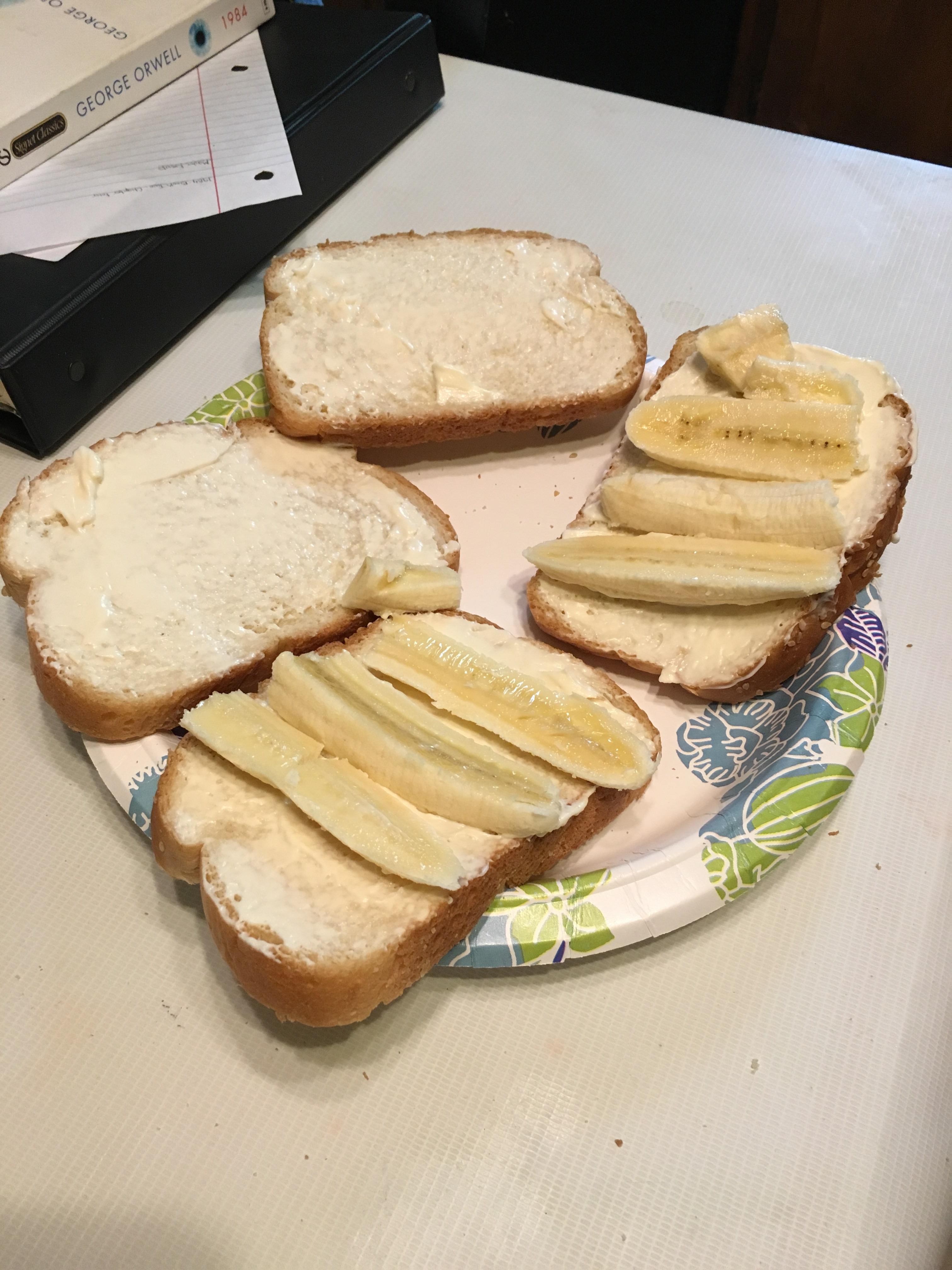 Mayo and banana sandwich with added salt on “Italian Style” white bread