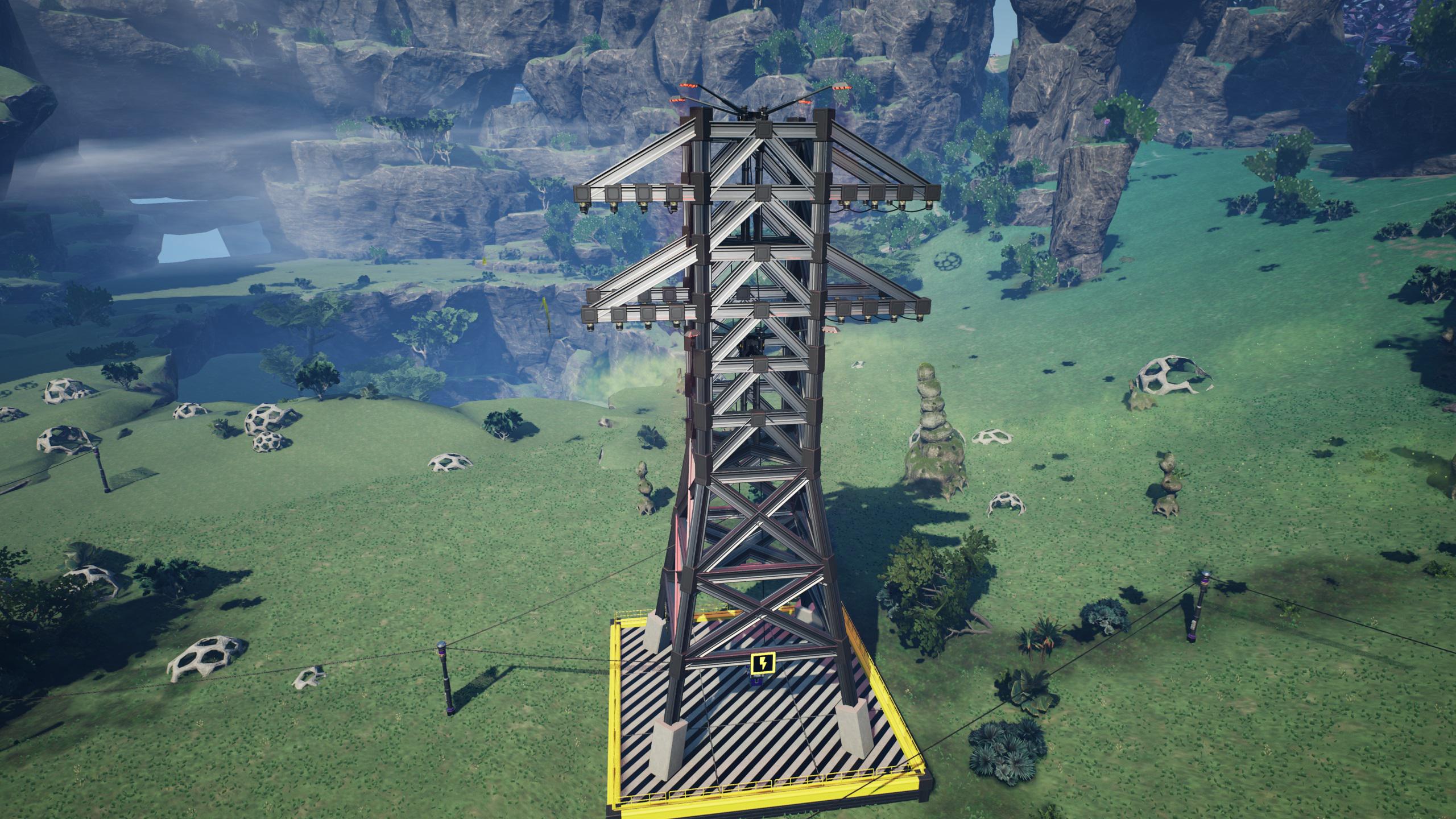 Experimenting with beams. high voltage power tower MK2 r/SatisfactoryGame