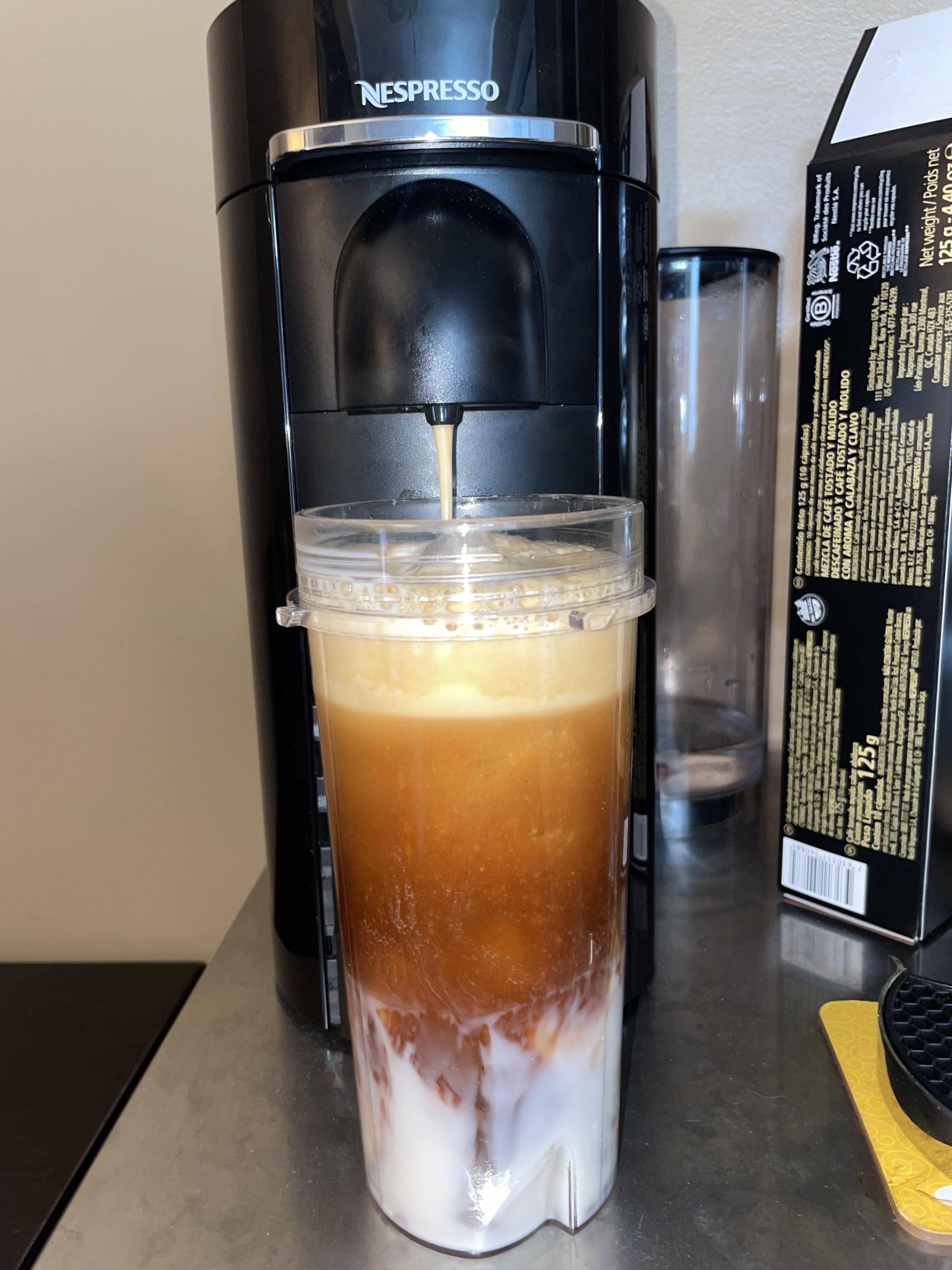 Ice pumpkin spice latte with Almond milk . I’ve been trying more