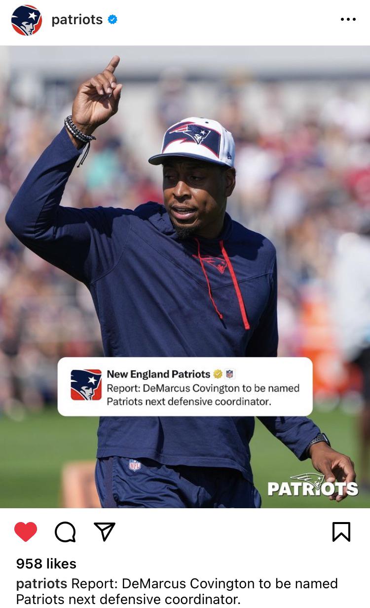 DeMarcus Covington officially named Defensive Coordinator : r/Patriots