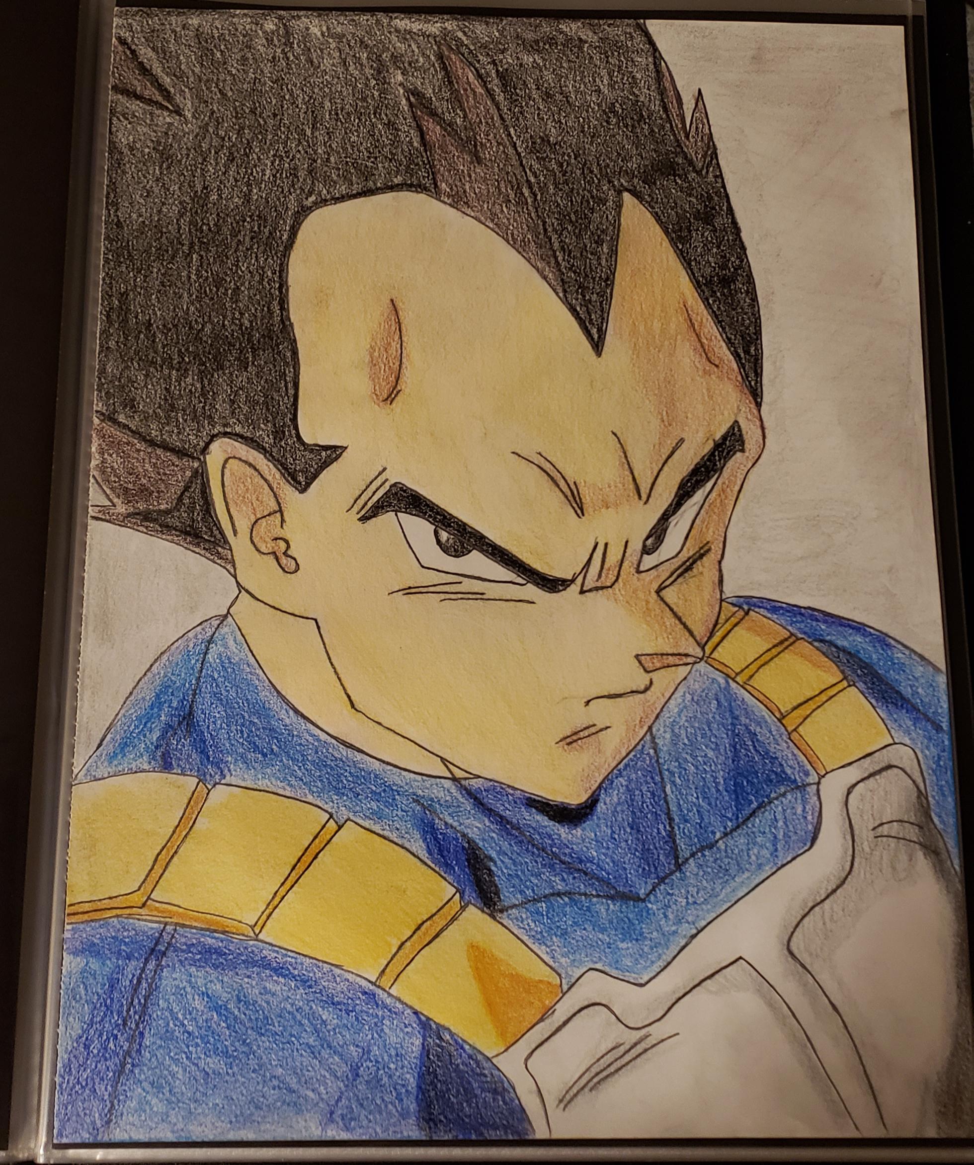 My drawing of Vegeta out of colored pencils. Dragonballsuper