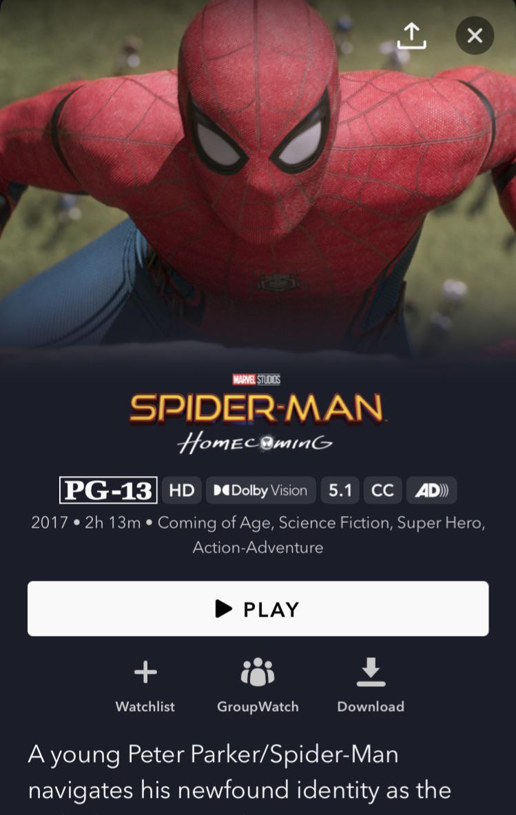 SpiderMan has quietly been added to Disney+ in Canada. r