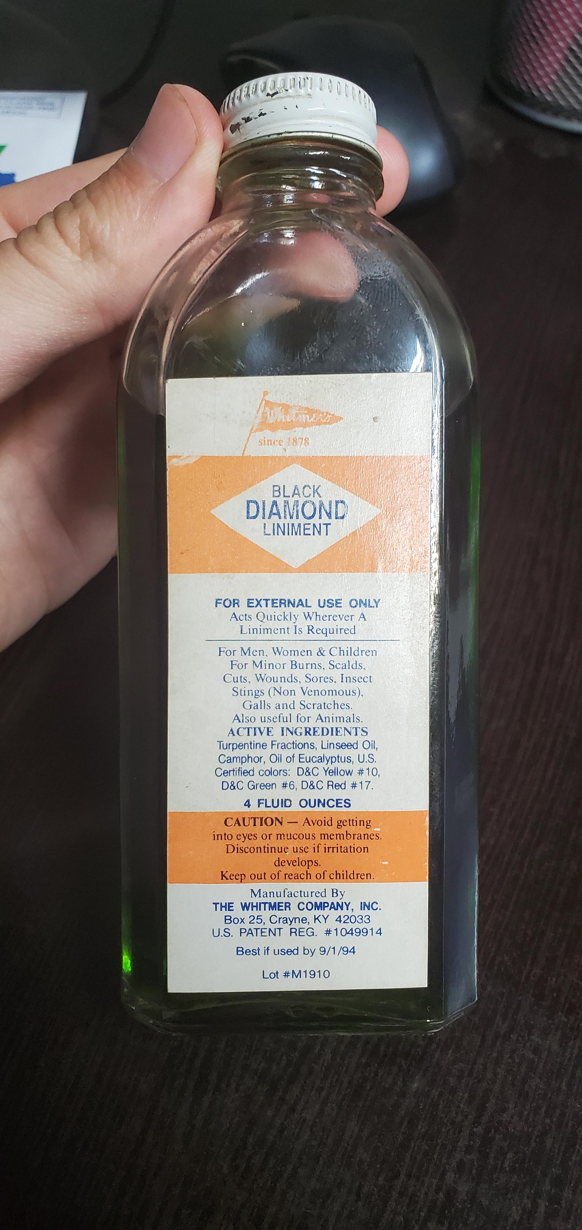 Help me find info on this Black Diamond Liniment my dad still takes r