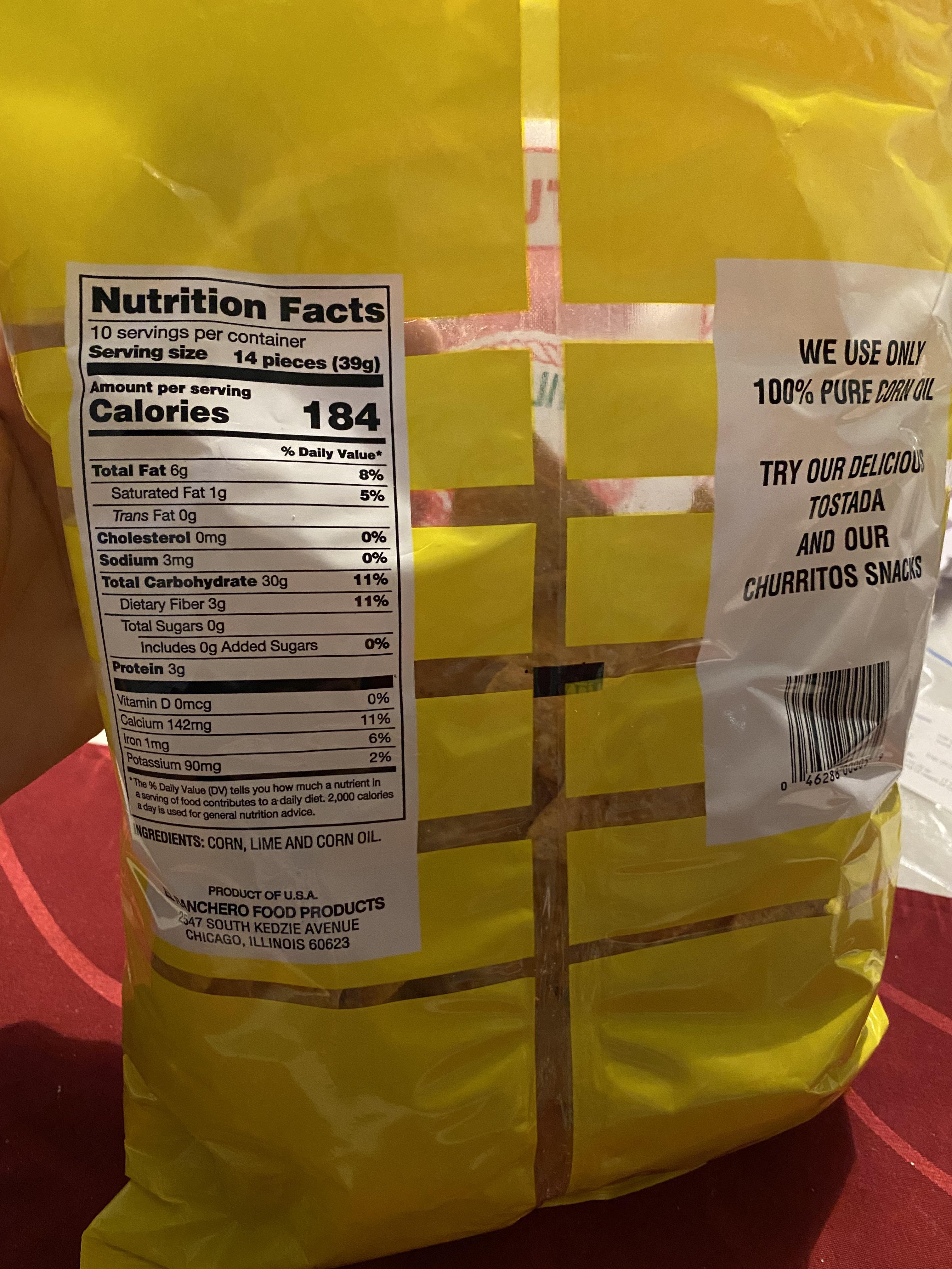 Nutrition facts label on tortilla chips have Calories not ending in 0