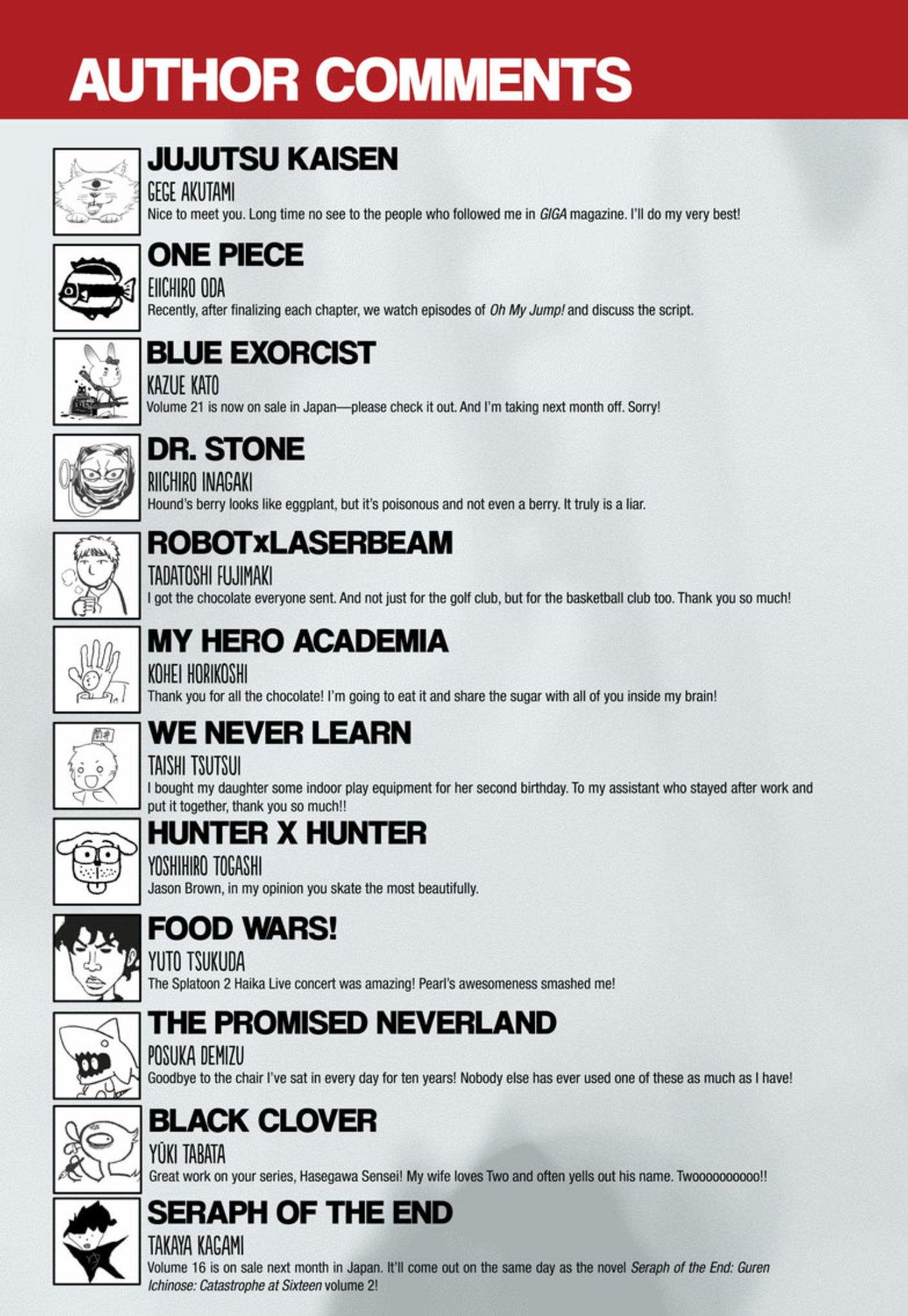 Author Comments From Shonen Jump Issue 14 manga