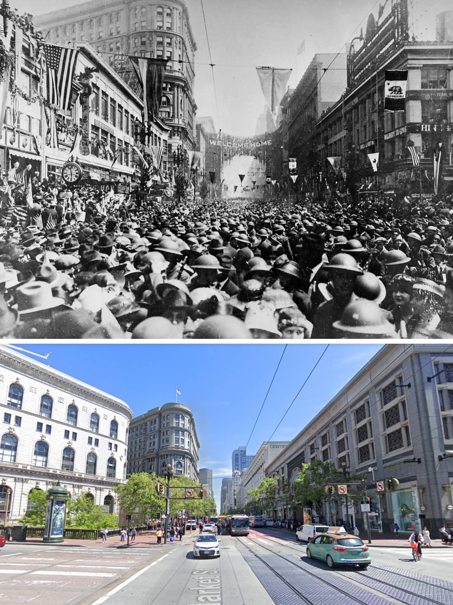 101yearsago April 22, 1919, A parade at Market St and 5th marks the