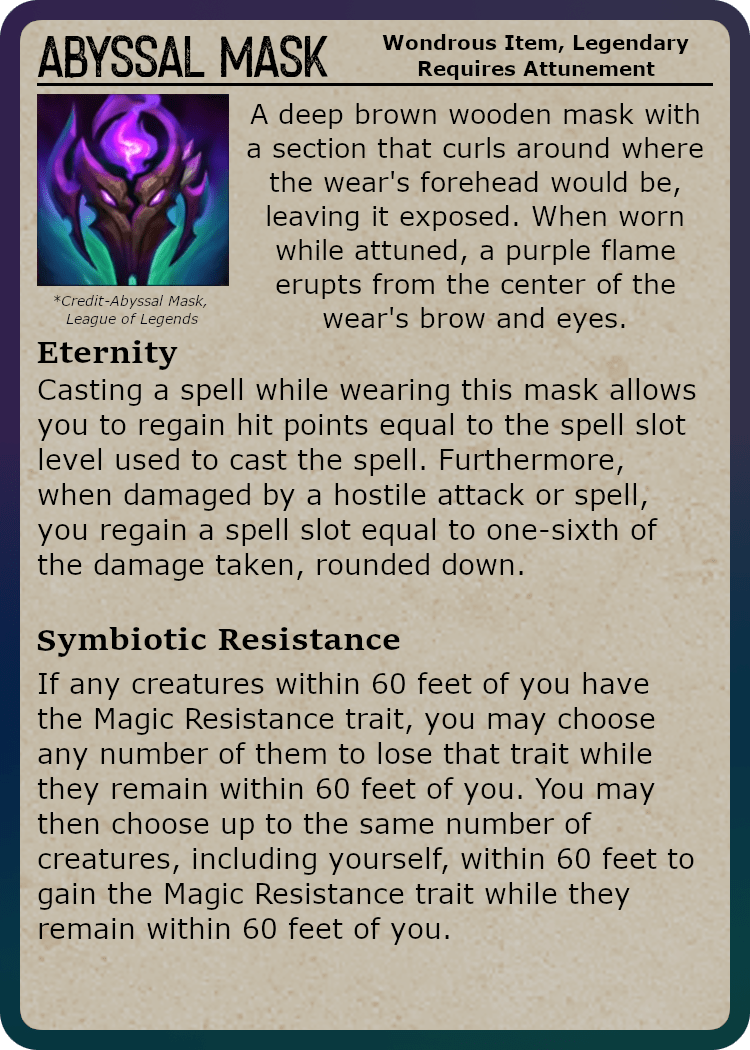 Abyssal Mask (League of Legend Item). Time to take it to
