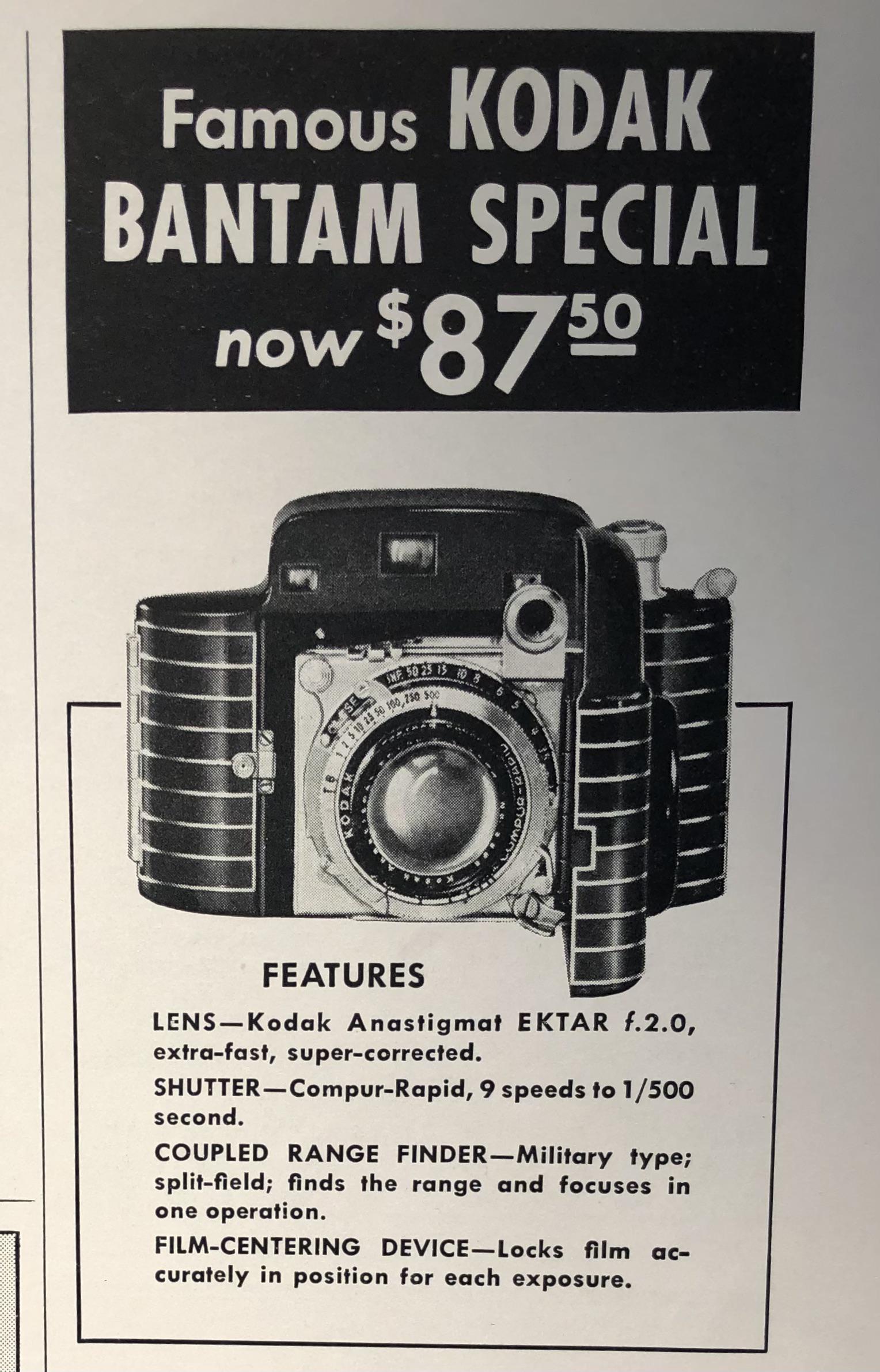 Kodak Bantam Special camera advertisement from 1938 r/vintageads