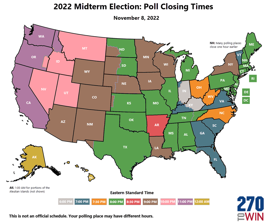 2022 Midterm Elections poll closing times r/USElectionMaps