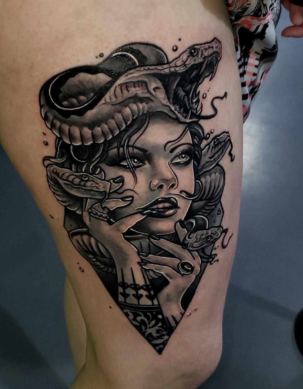 Medusa by Justin Sidener at 50/50 Tattoos in Springfield, IL tattoos