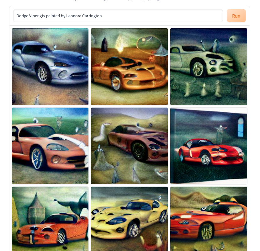 Dodge Viper gts painted by Leonora Carrington weirddalle