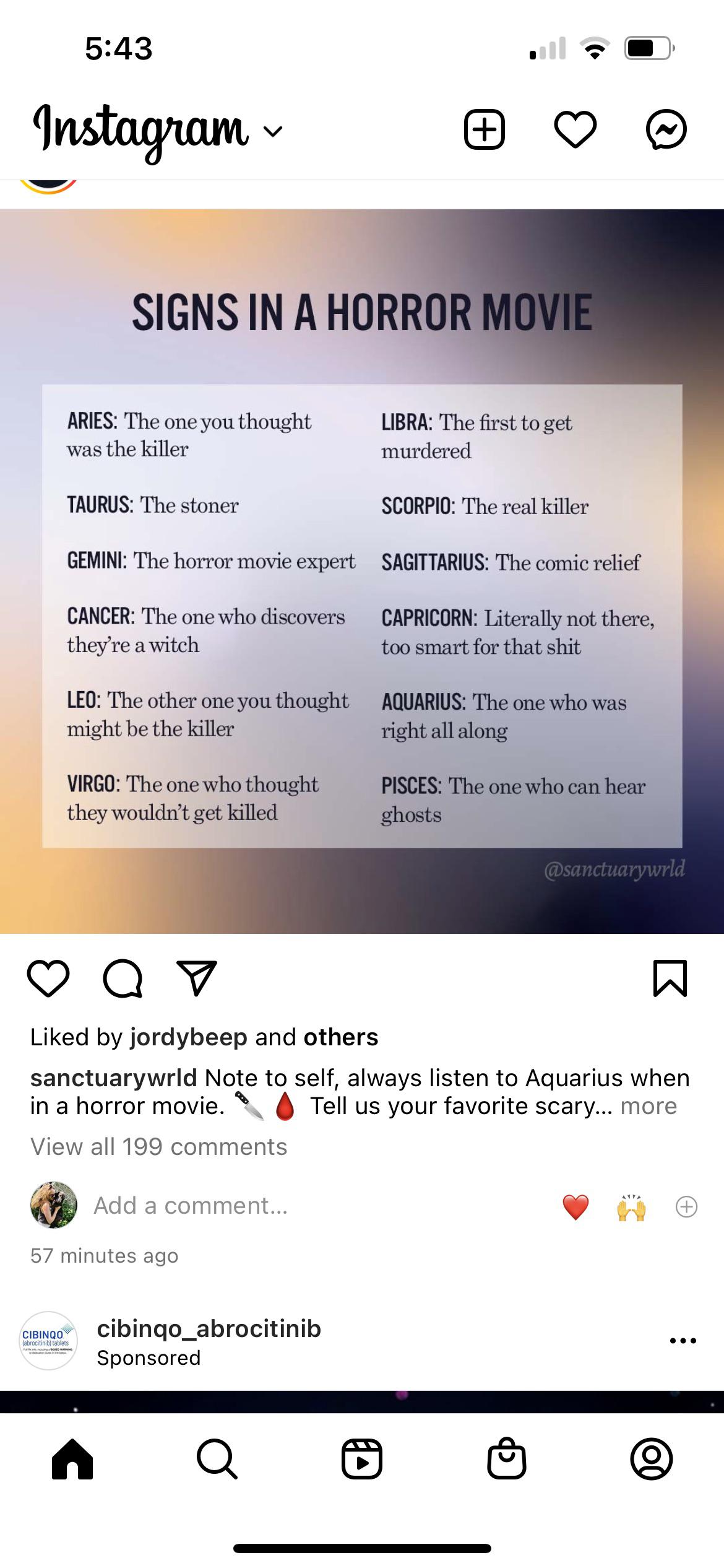 Zodiac signs in horror movie r/astrologymemes