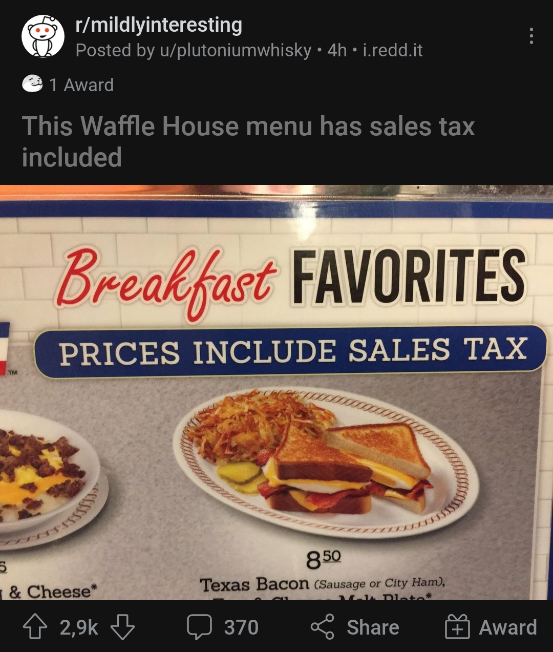 This Waffle House menu has sales tax included r/ShitAmericansSay