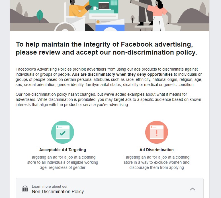 Facebook's nondiscrimination policy example is discriminatory and