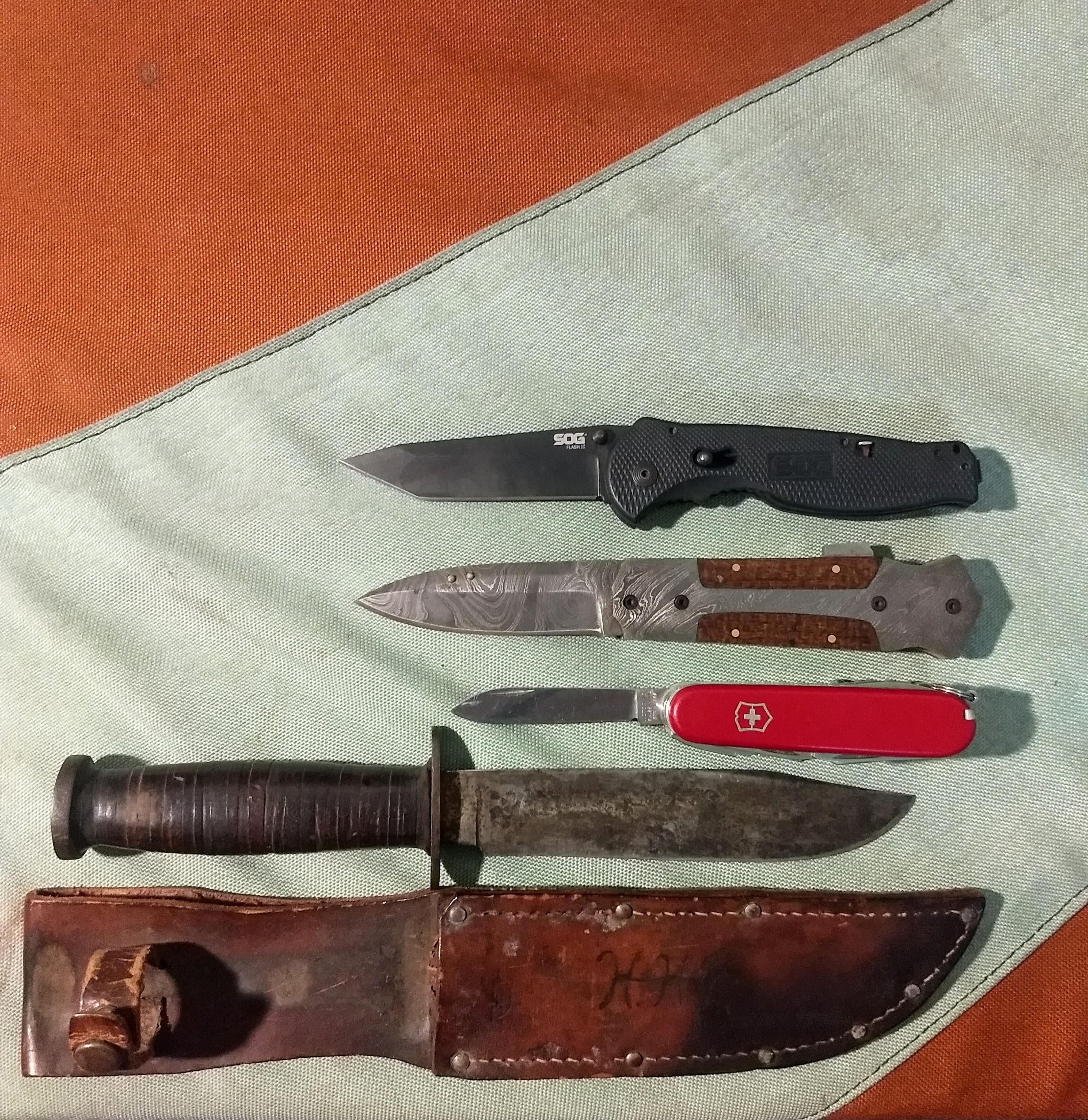 My collection so far, bottom is my grandfather's kinfolk knife from