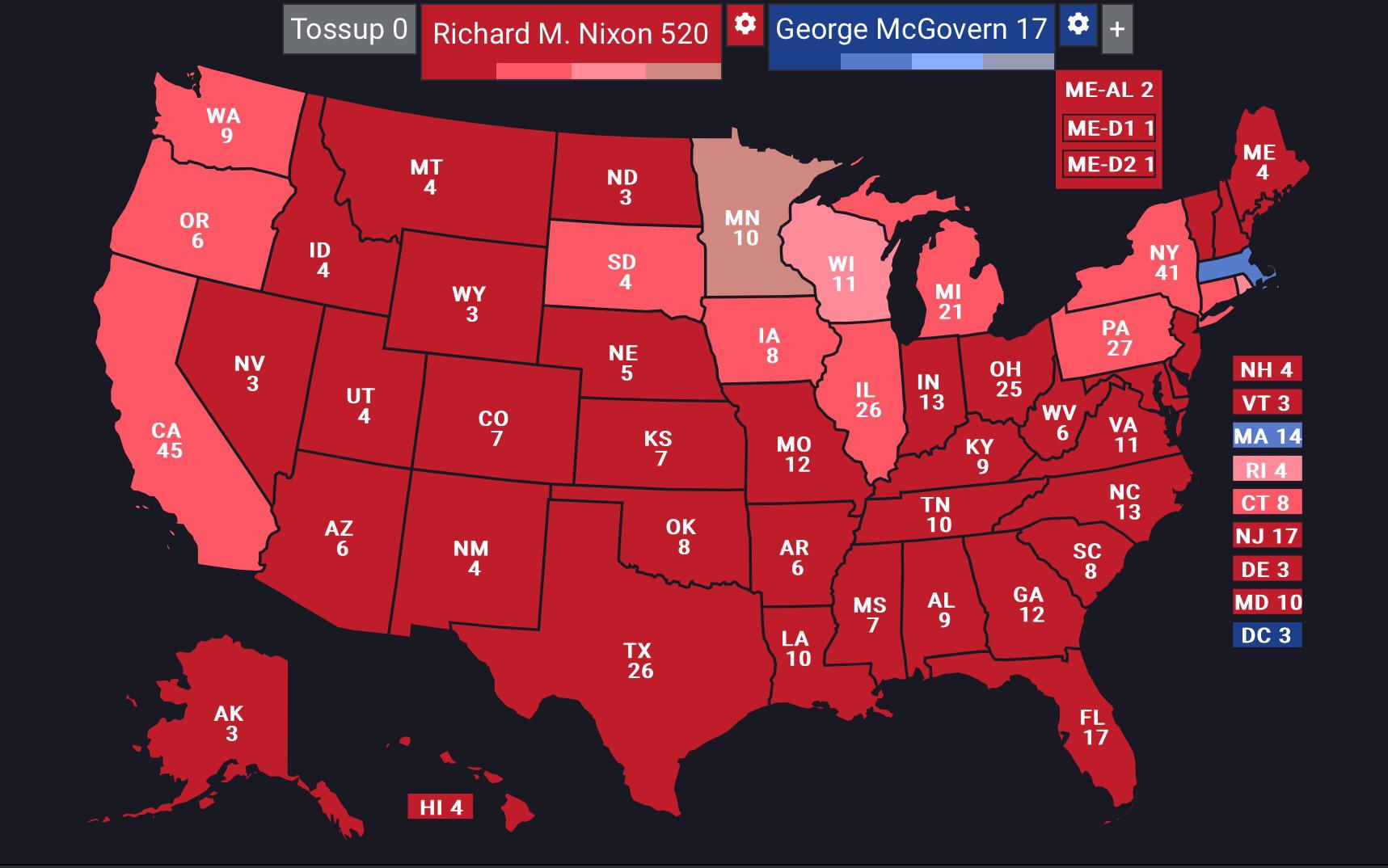 1972 Presidential Election Results By State Map 1972 US Presidential election if McGovern improved his margin in every