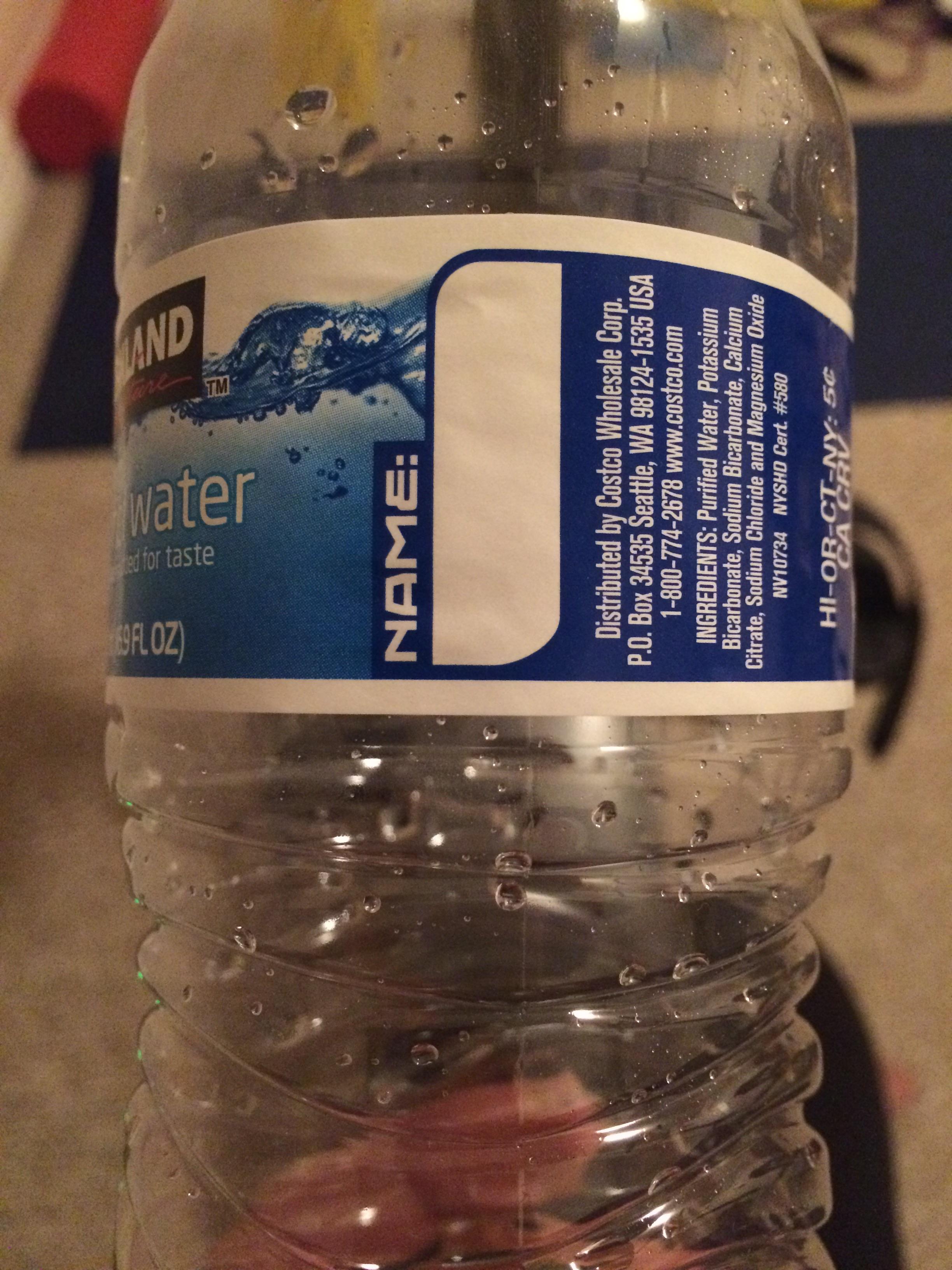 This water bottle has a spot designated for you to write your name on