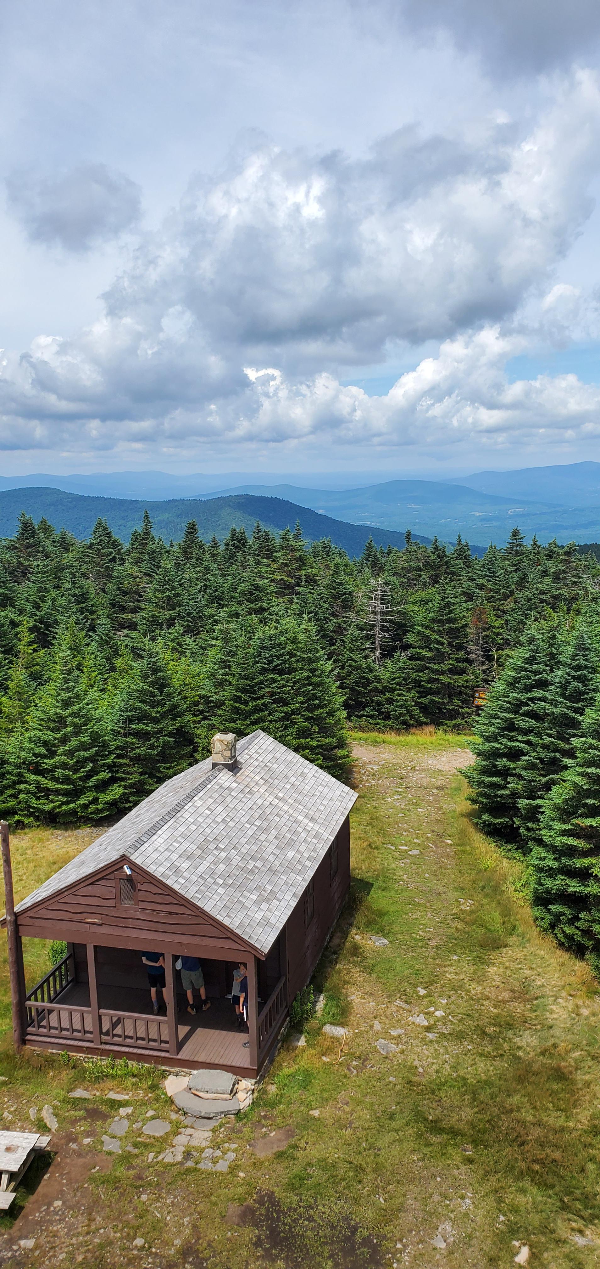 View of the ranger cabin from the firetower, Hunter Mountain, Catskills
