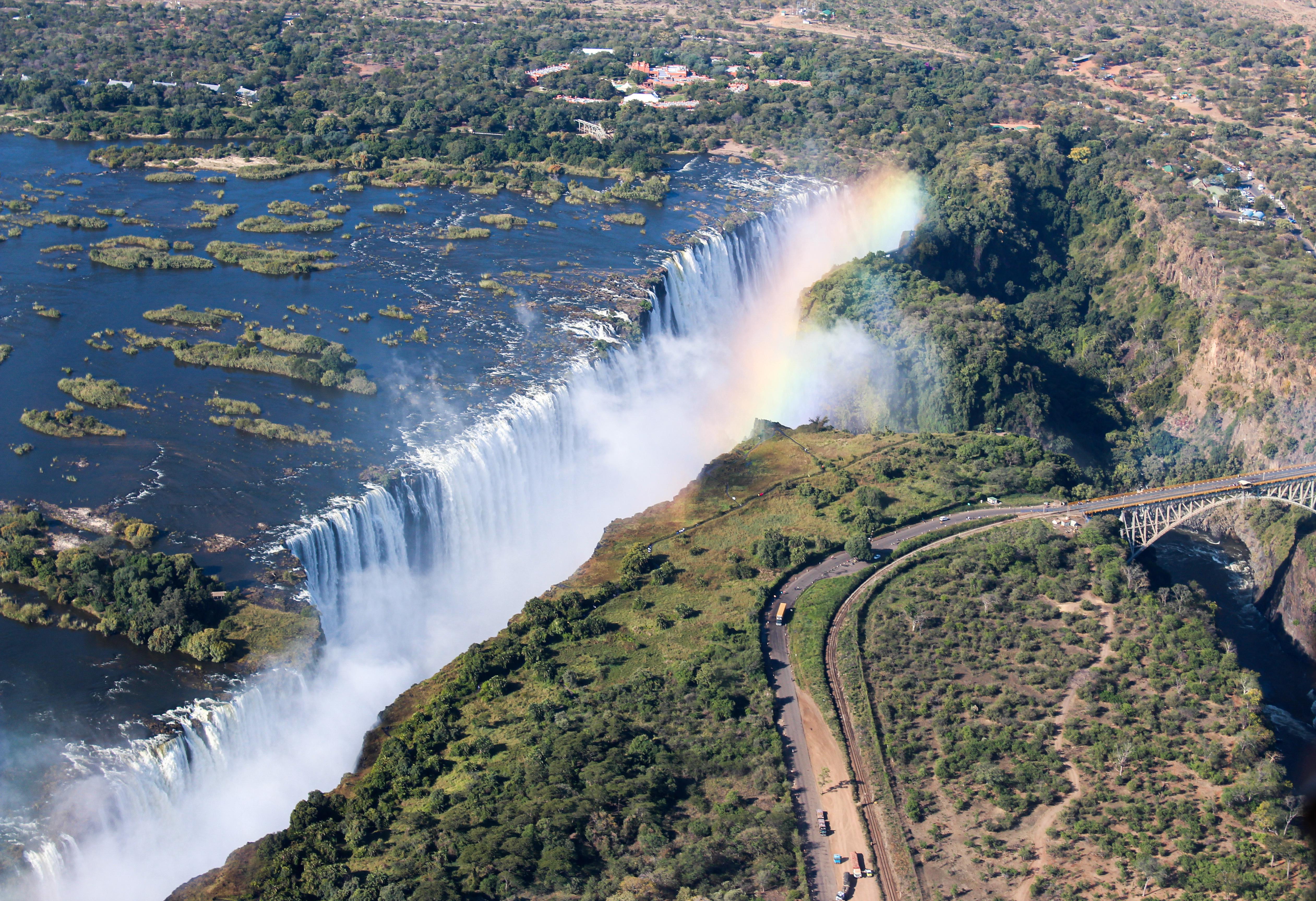 Helicopter view of Victoria Falls in Zimbabwe! r/travel