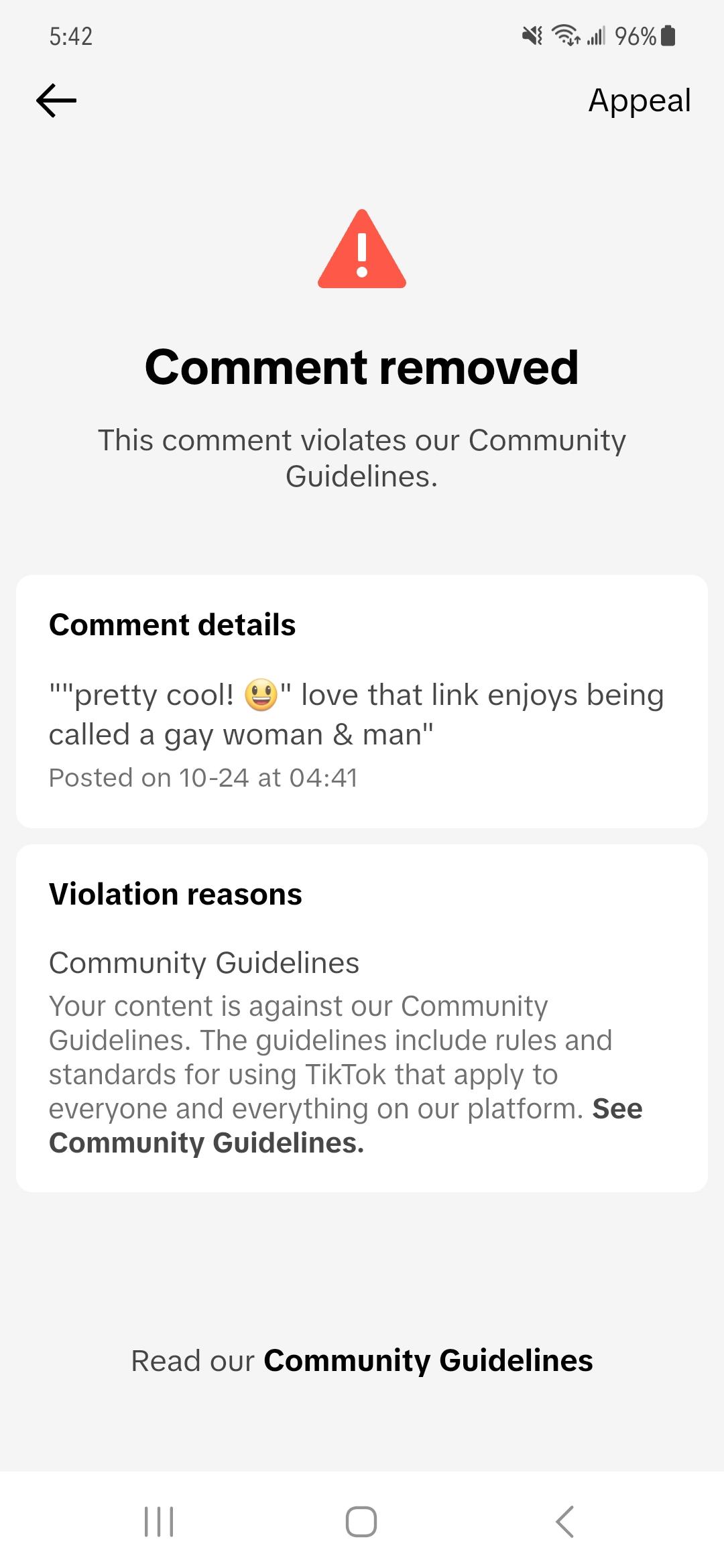 No idea how this comment violated community guidelines? : Tiktokhelp