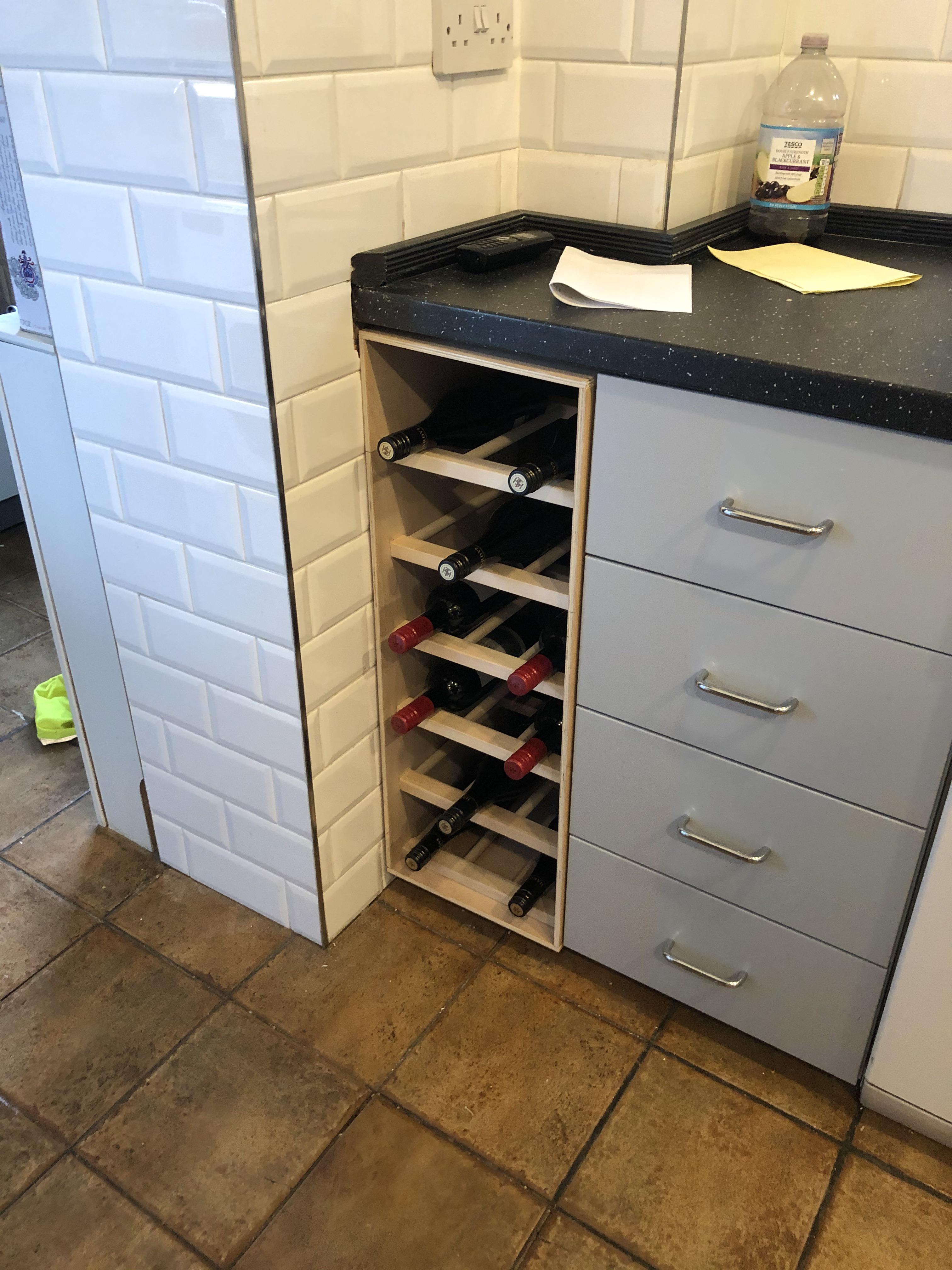 Turned two Hutten wine racks into a built in 18 bottle wine rack