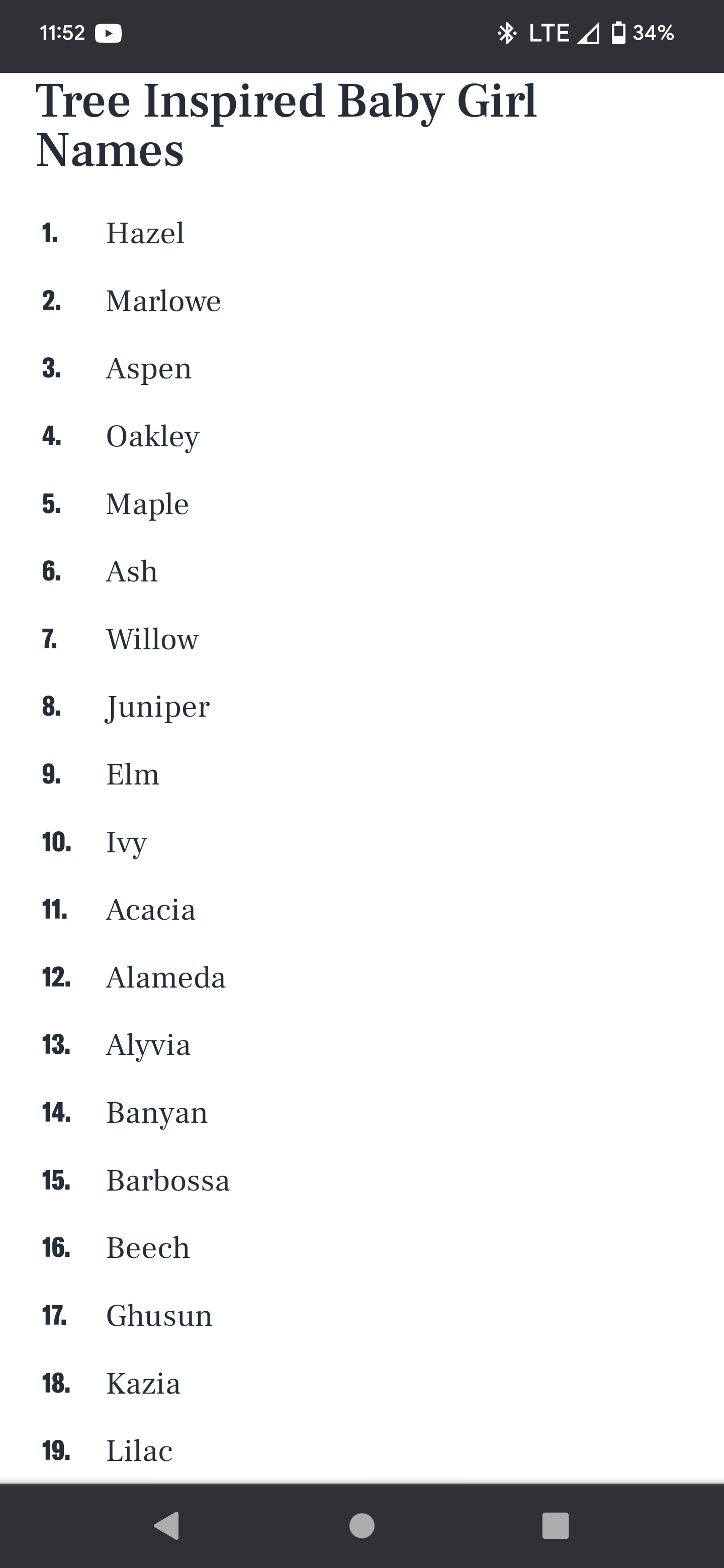 So it looks like Josie is going towards tree names. What other name do