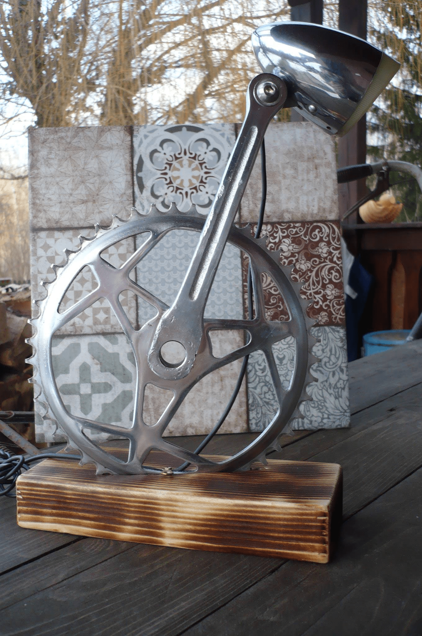 desk lamp made of old bike parts r/DesignPorn