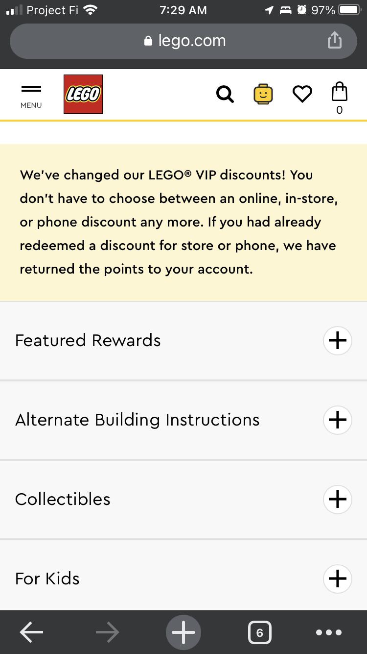 Cannot redeem VIP points for discount r/lego